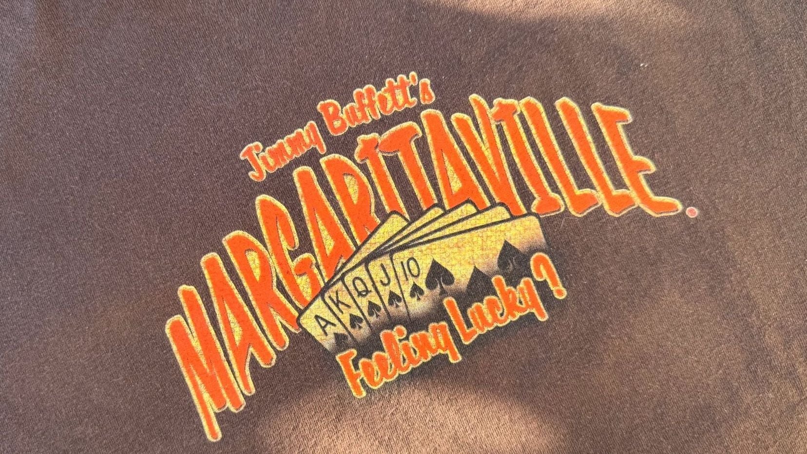 Vintage Jimmy Buffett's Margaritaville Feeling Lucky? Playing Cards T-Shirt Brown Medium 3