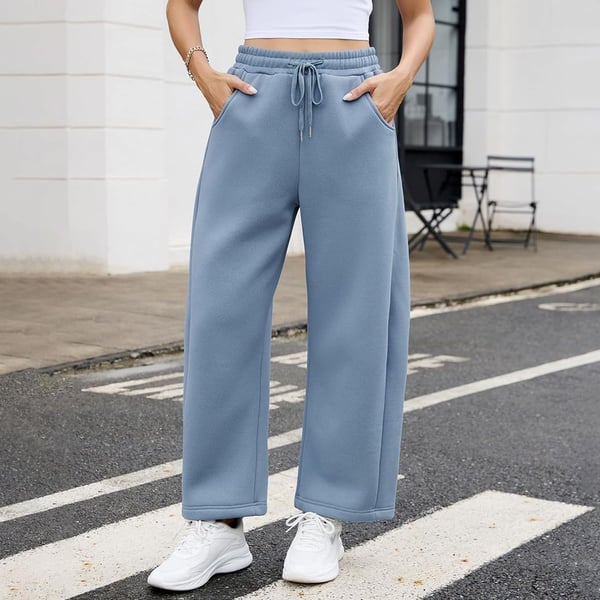 GaoCold Barrel Sweatpants Women Fleece Lined Wide Leg Drawstring Pants Blue