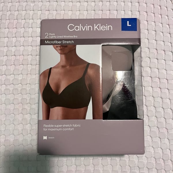 Calvin Klein Women's Microfiber Stretch 2-Pack Lightly Lined Wirefree Bra Size L
