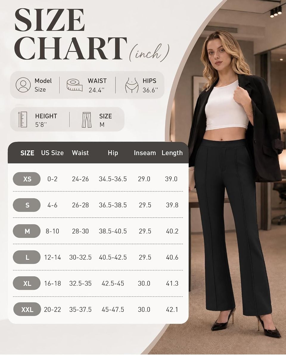 Women's Black High Waisted Business Casual Flare Pants Stretchy Work Trousers with Faux Fly and Pockets Size L 7