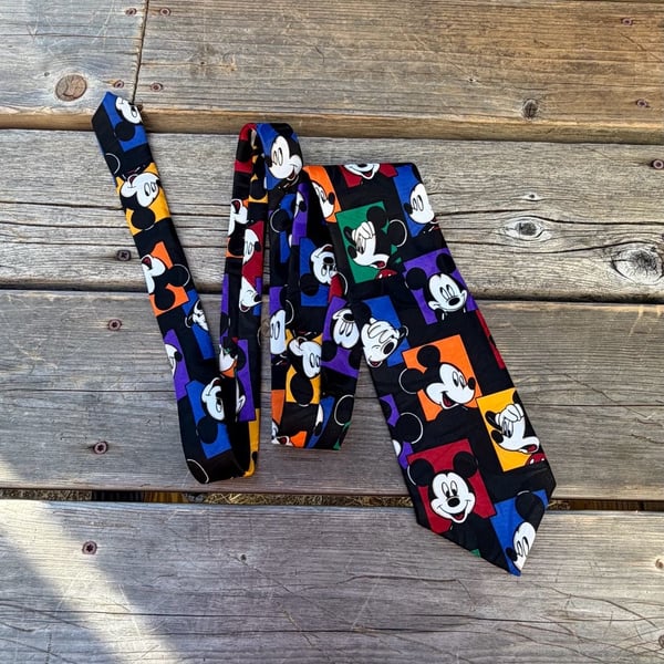 Vintage Mickey Unlimited Disney by Balancine Inc. Neck Tie All Over Color Block Print