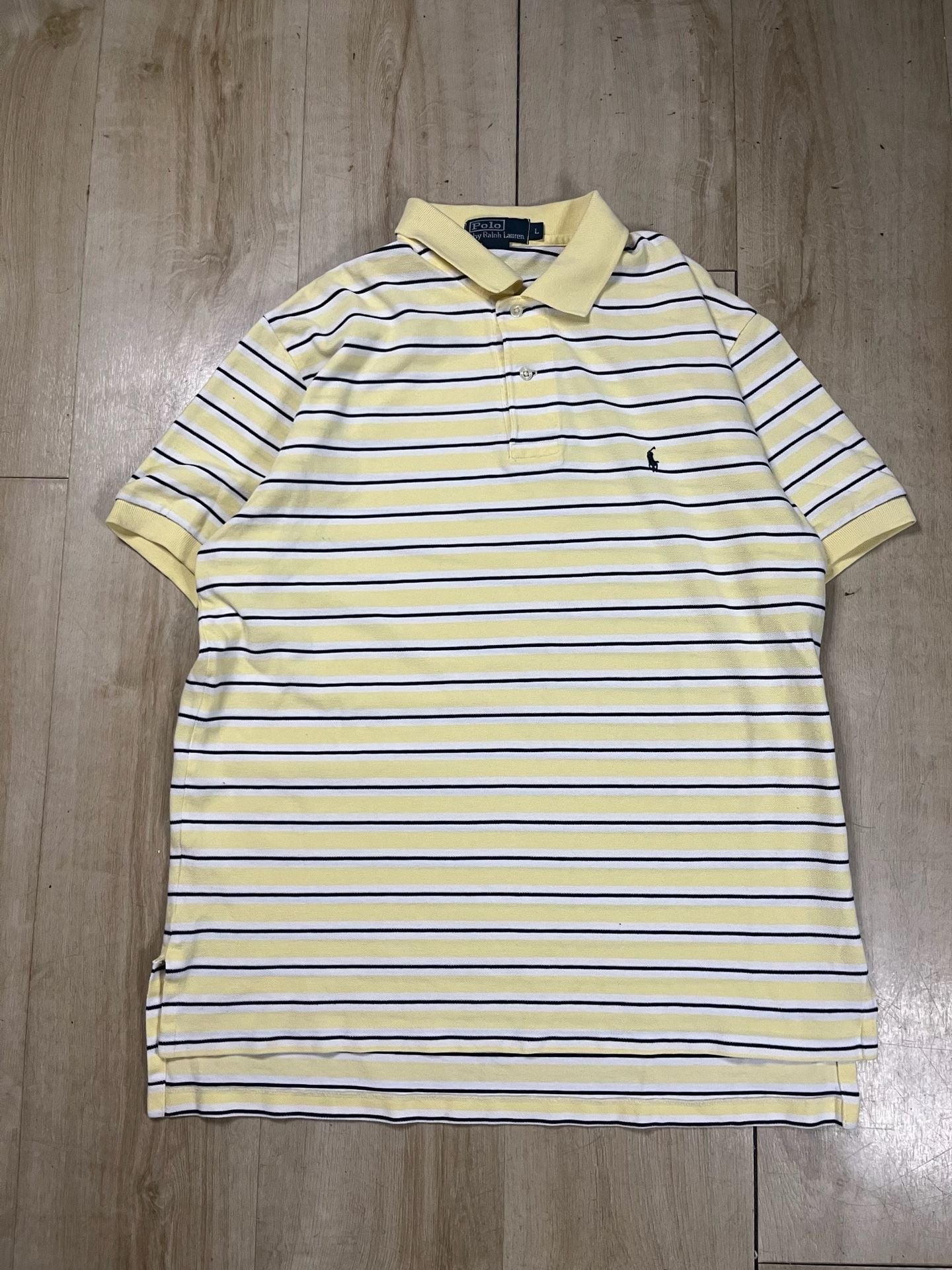 Polo by Ralph Lauren Men's Yellow and White Striped Cotton Polo Shirt Size L 2