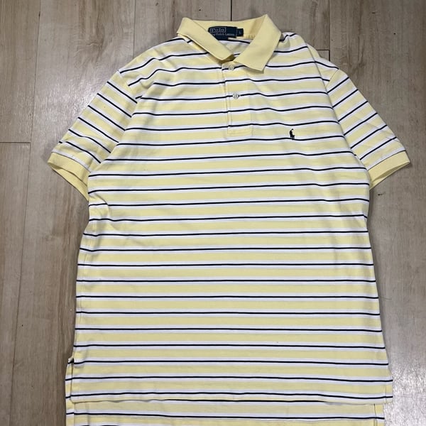 Polo by Ralph Lauren Men's Yellow and White Striped Cotton Polo Shirt Size L