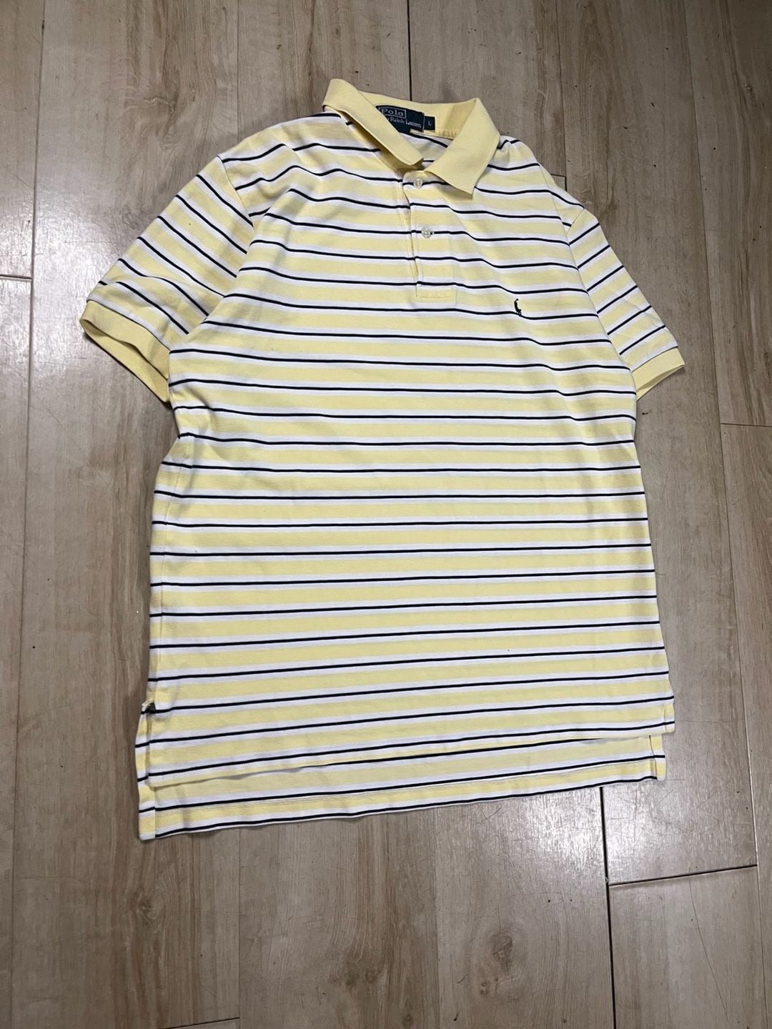 Polo by Ralph Lauren Men's Yellow and White Striped Cotton Polo Shirt Size L 4