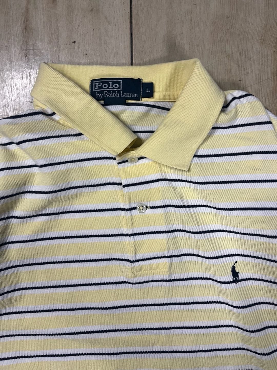 Polo by Ralph Lauren Men's Yellow and White Striped Cotton Polo Shirt Size L 5