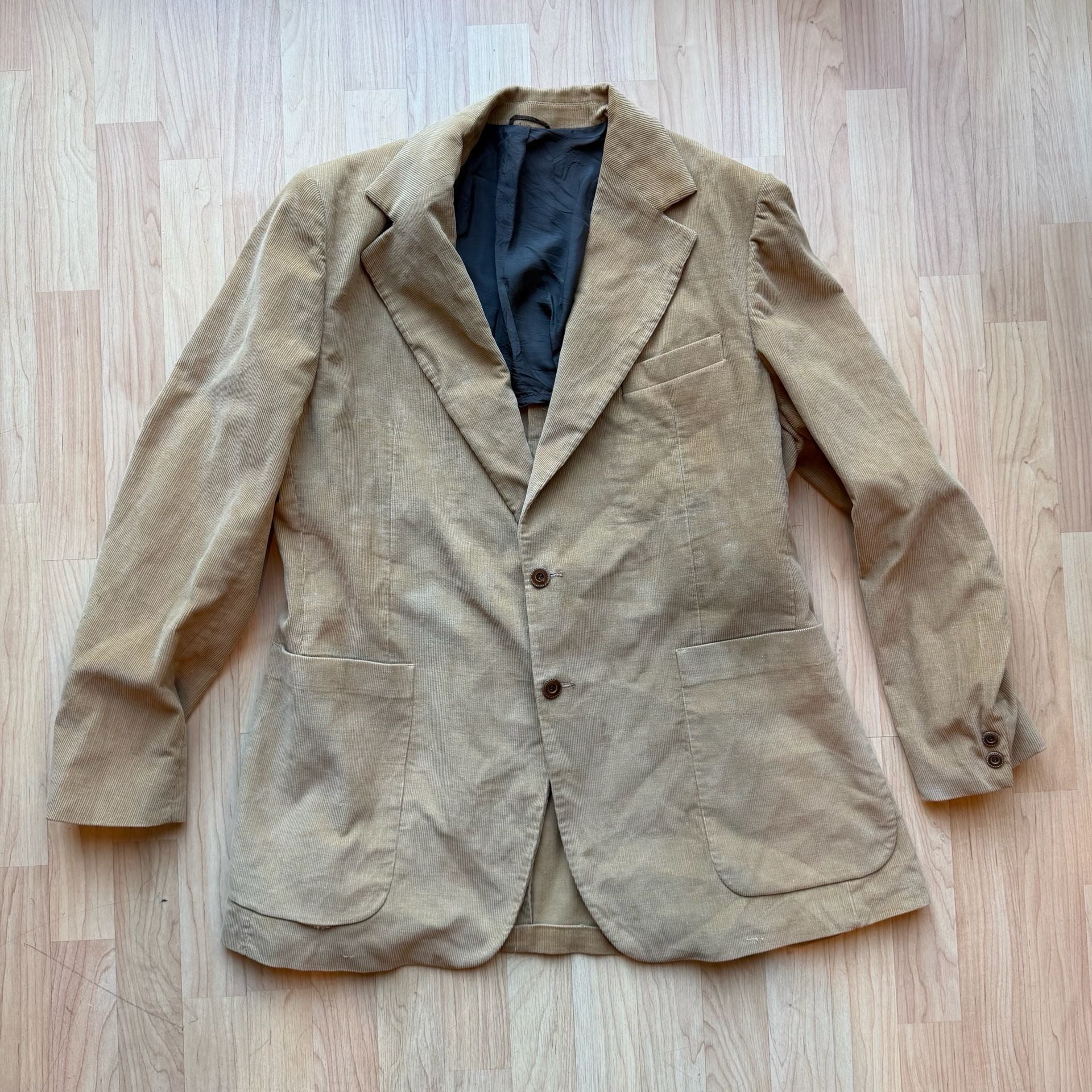 Vintage Tan Corduroy Blazer Jacket with Patch Pockets Mens M 2