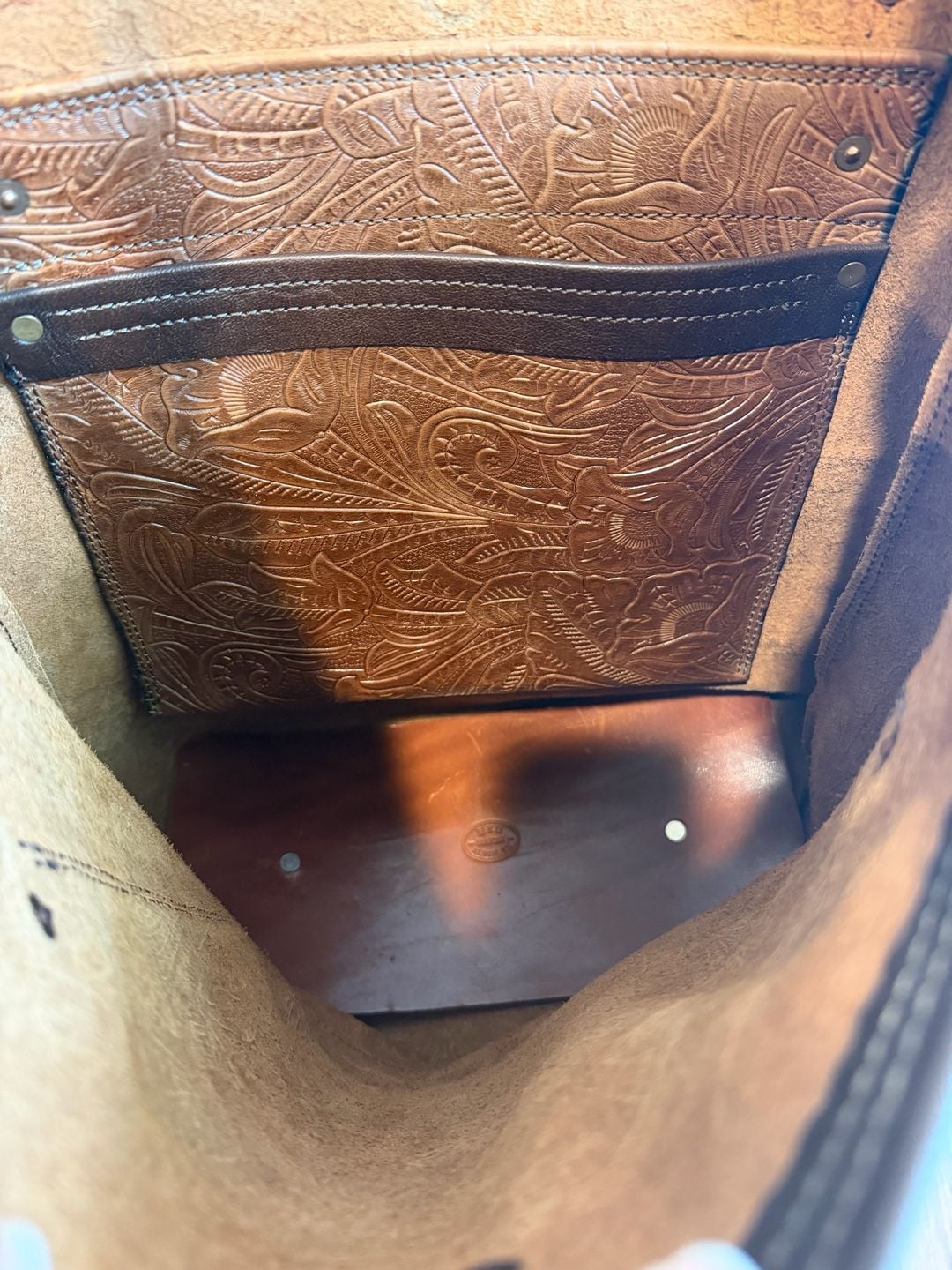 Mku Maker Alvin Tx Tooled Leather Fringe Crossbody Tote Bag Brown 9