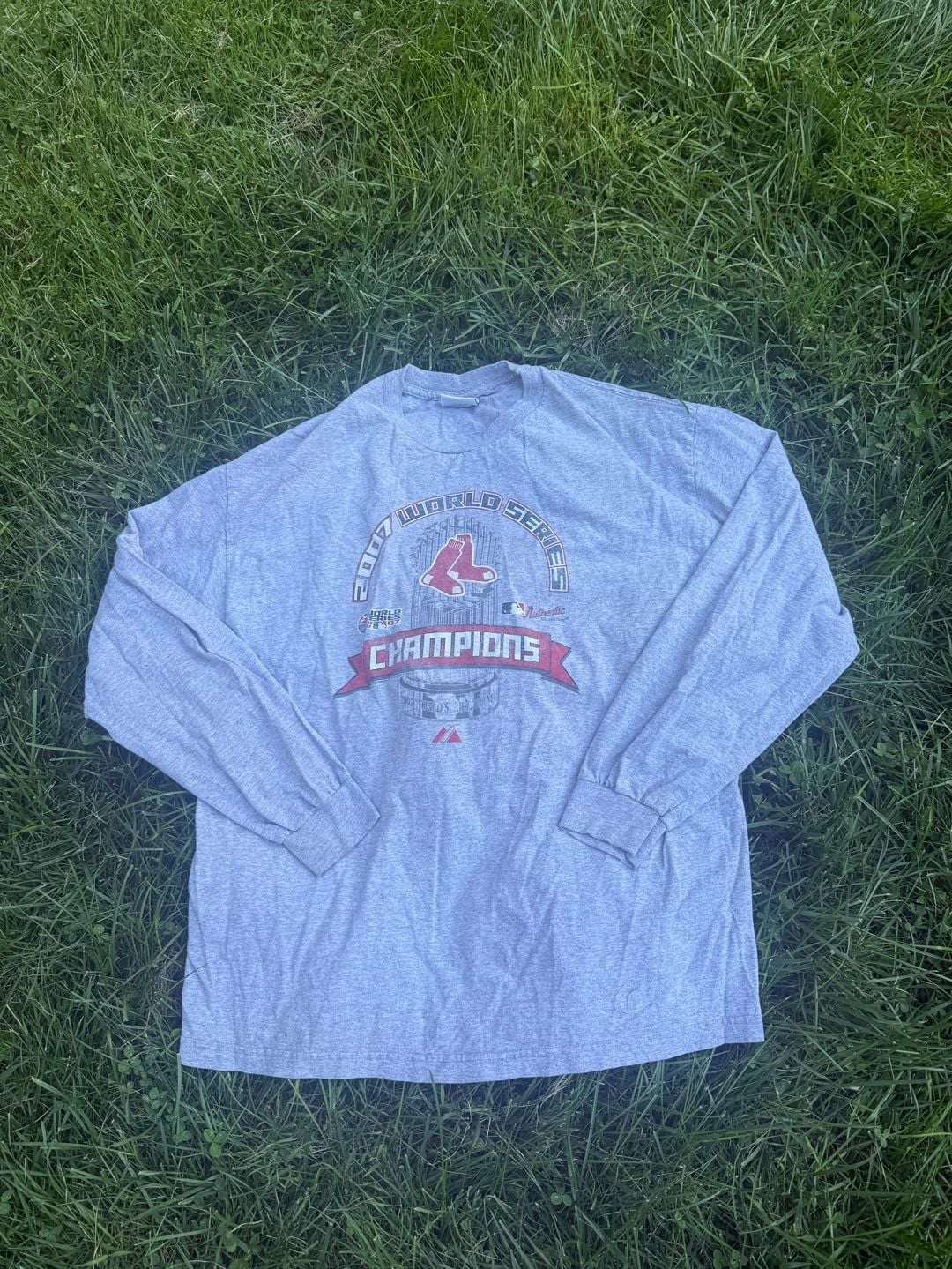 Vintage 2007 Boston Red Sox World Series Champions MLB Majestic Long Sleeve Gray T-Shirt XL 2