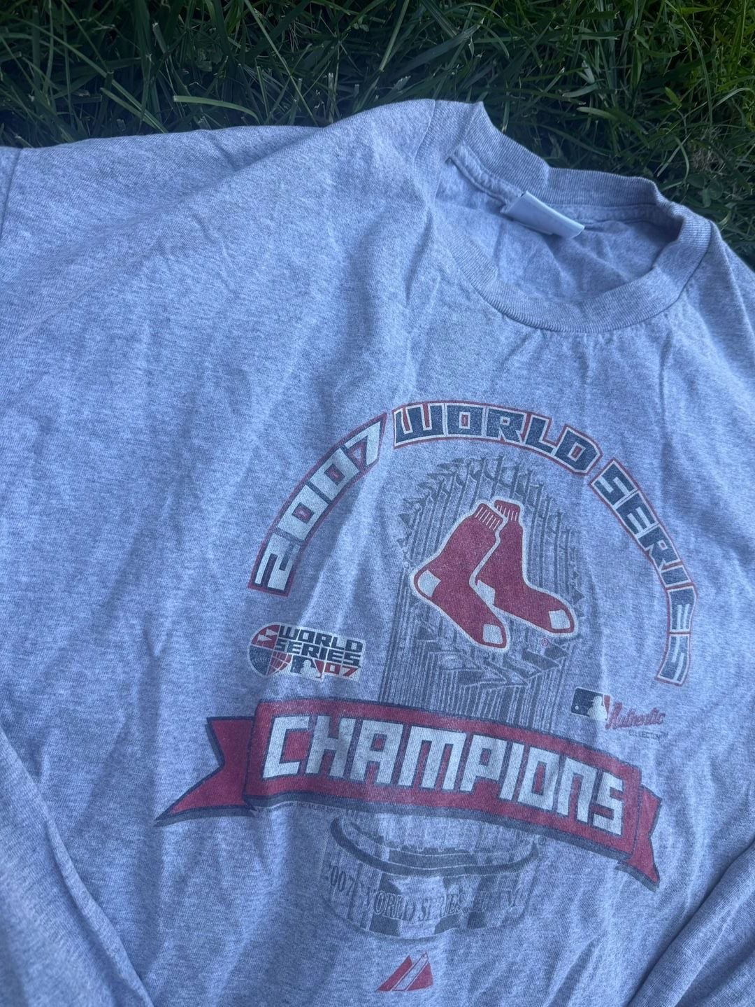 Vintage 2007 Boston Red Sox World Series Champions MLB Majestic Long Sleeve Gray T-Shirt XL 3