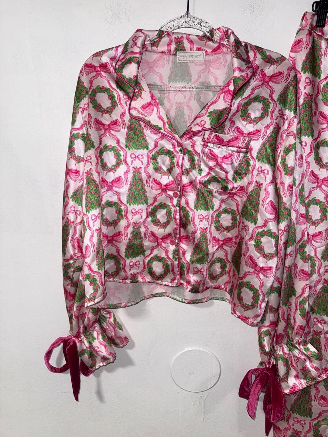 Simply Southern Coquette Christmas Tree and Wreath Print Satin Pajama Set 2