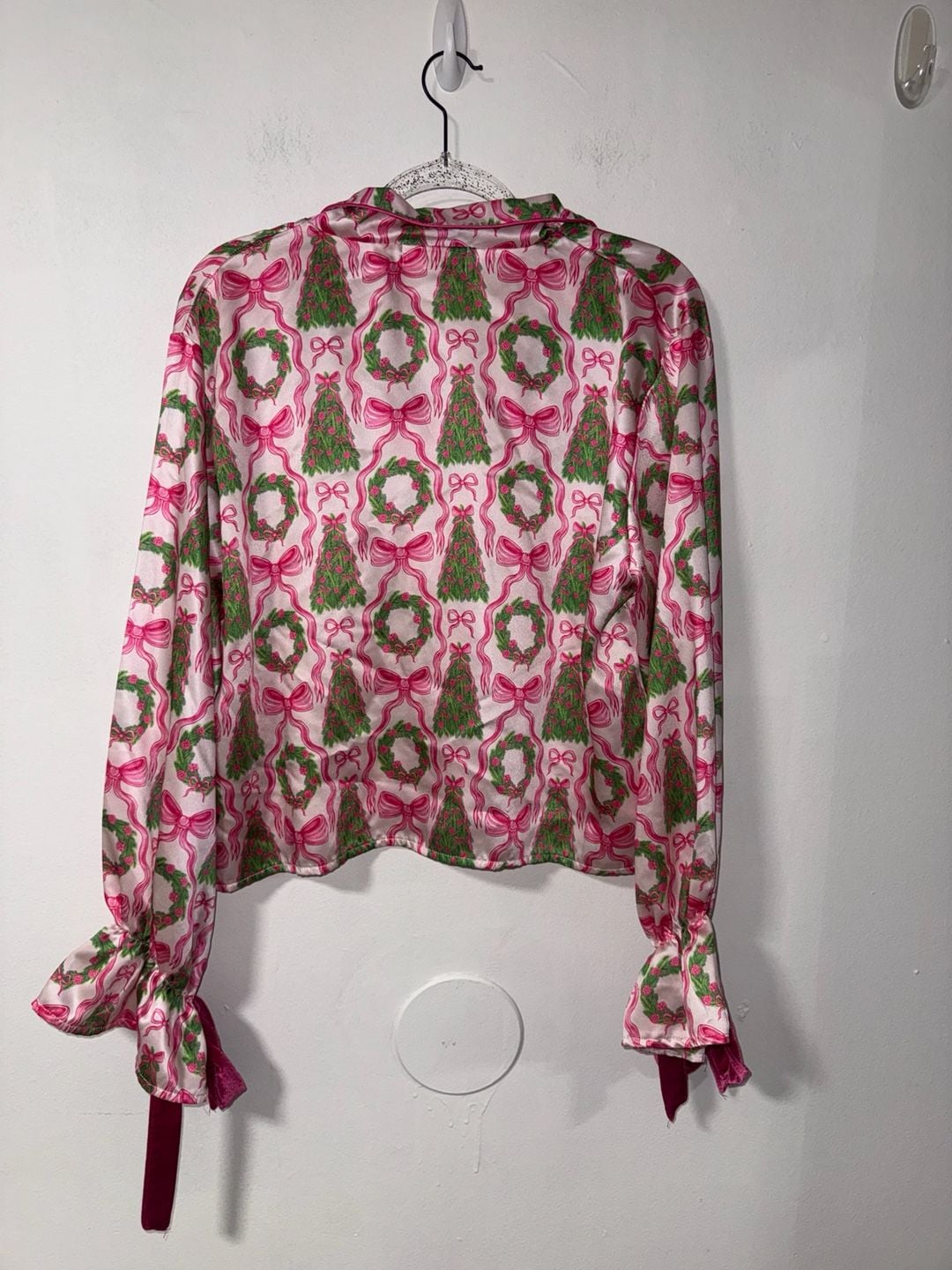 Simply Southern Coquette Christmas Tree and Wreath Print Satin Pajama Set 3