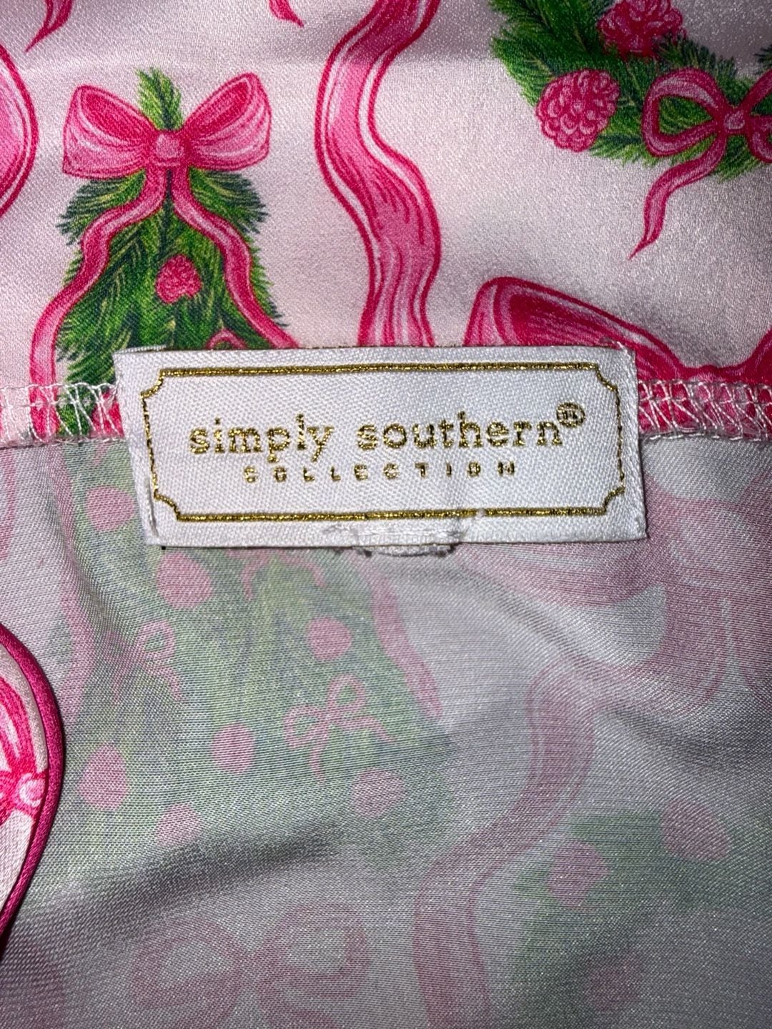 Simply Southern Coquette Christmas Tree and Wreath Print Satin Pajama Set 6