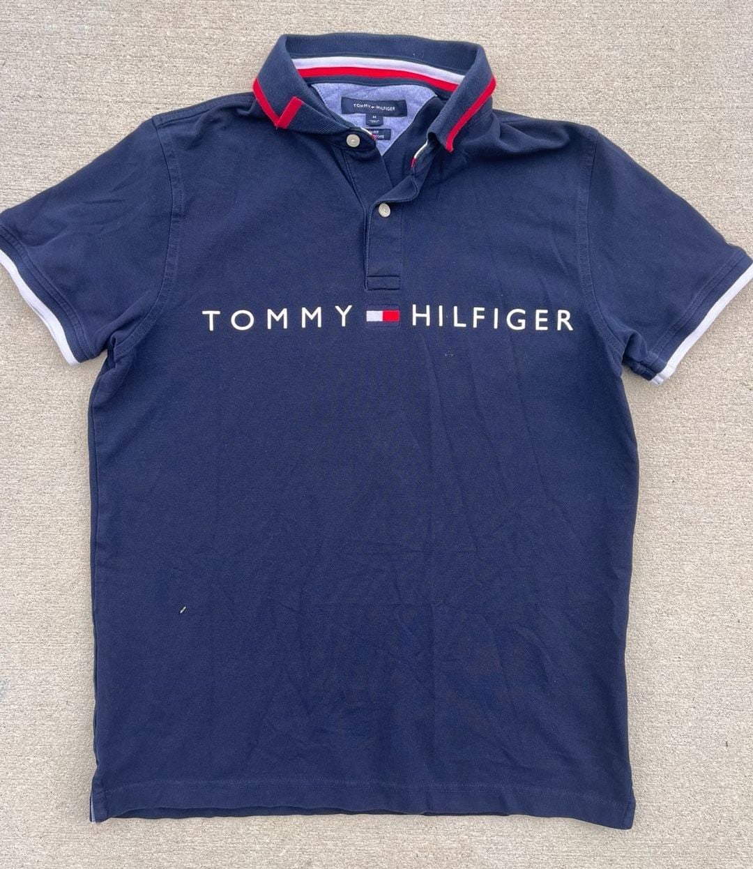 Tommy Hilfiger Men's Slim Fit Flag Logo Polo Shirt Navy Blue Medium 2