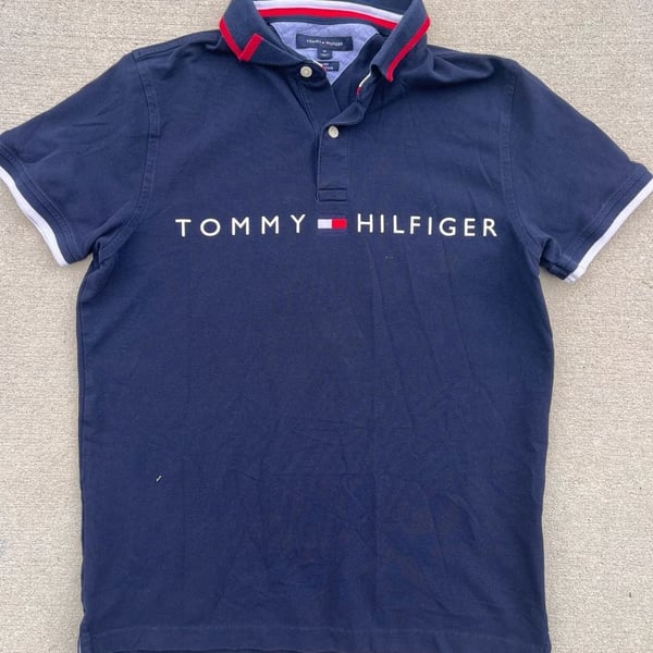 Tommy Hilfiger Men's Slim Fit Flag Logo Polo Shirt Navy Blue Medium