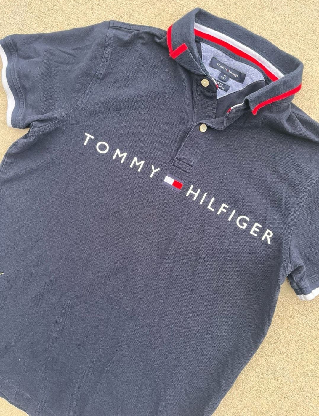 Tommy Hilfiger Men's Slim Fit Flag Logo Polo Shirt Navy Blue Medium 3
