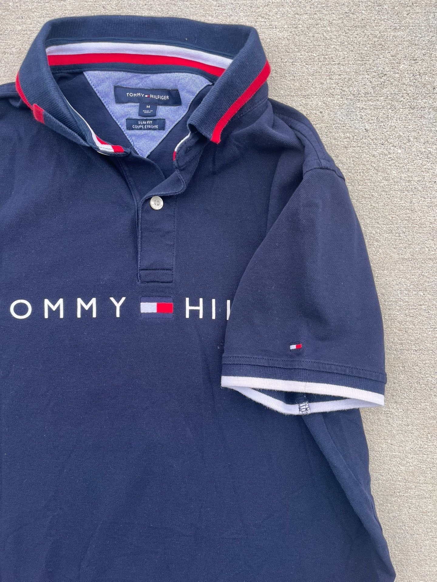 Tommy Hilfiger Men's Slim Fit Flag Logo Polo Shirt Navy Blue Medium 6