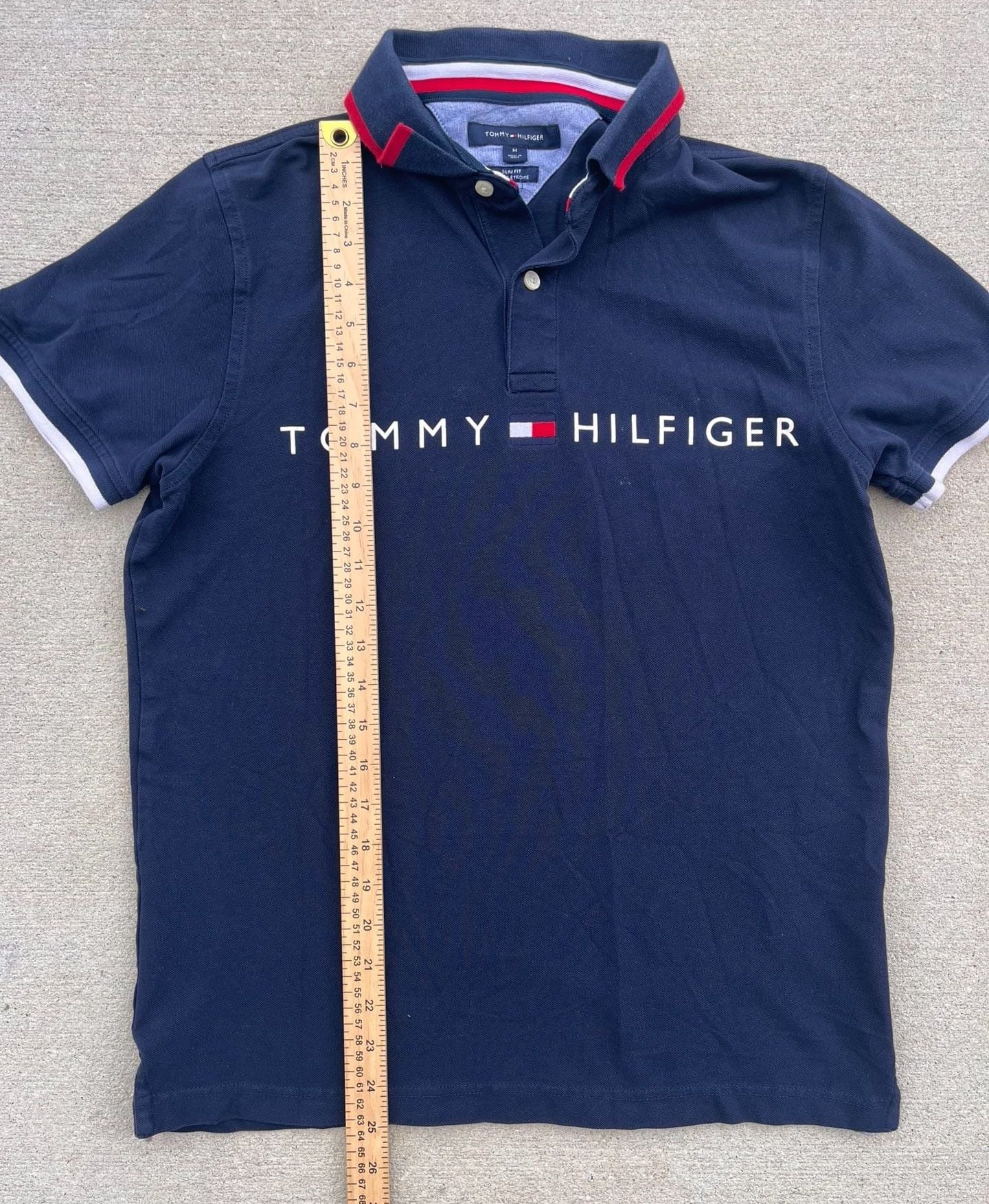 Tommy Hilfiger Men's Slim Fit Flag Logo Polo Shirt Navy Blue Medium 8