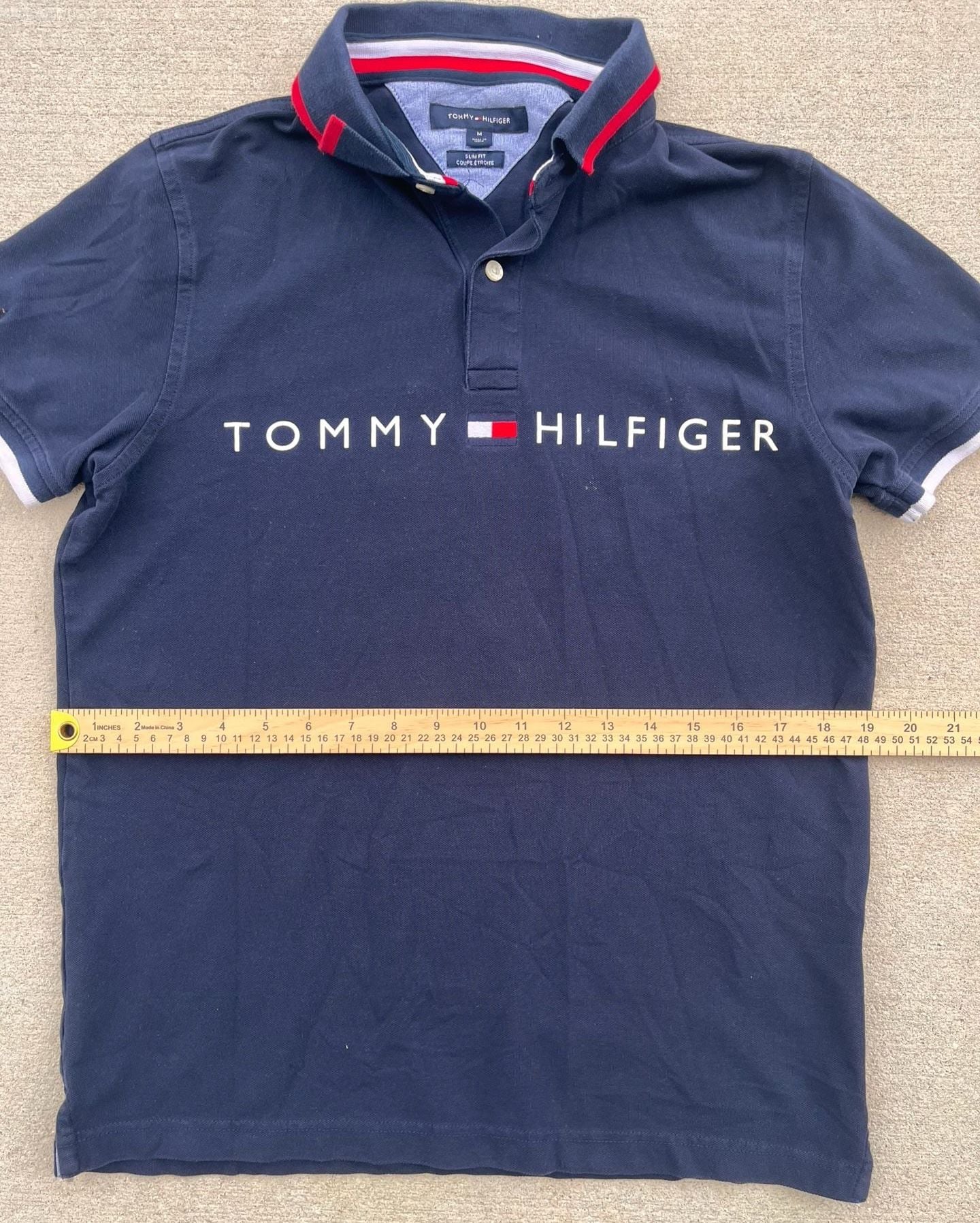 Tommy Hilfiger Men's Slim Fit Flag Logo Polo Shirt Navy Blue Medium 7