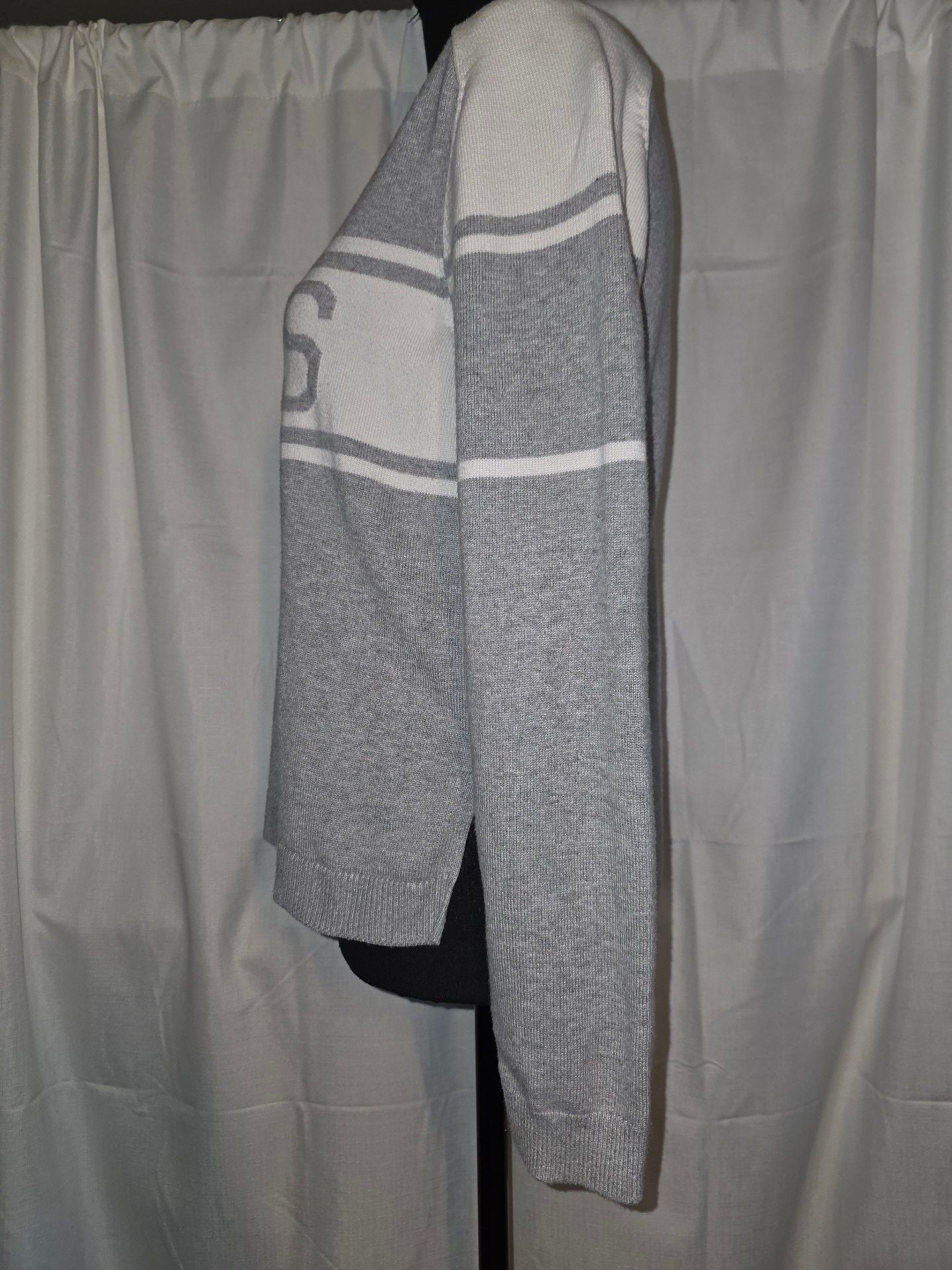 MICHAEL KORS Logo Sweater Size S Gray White Crewneck Pullover 3