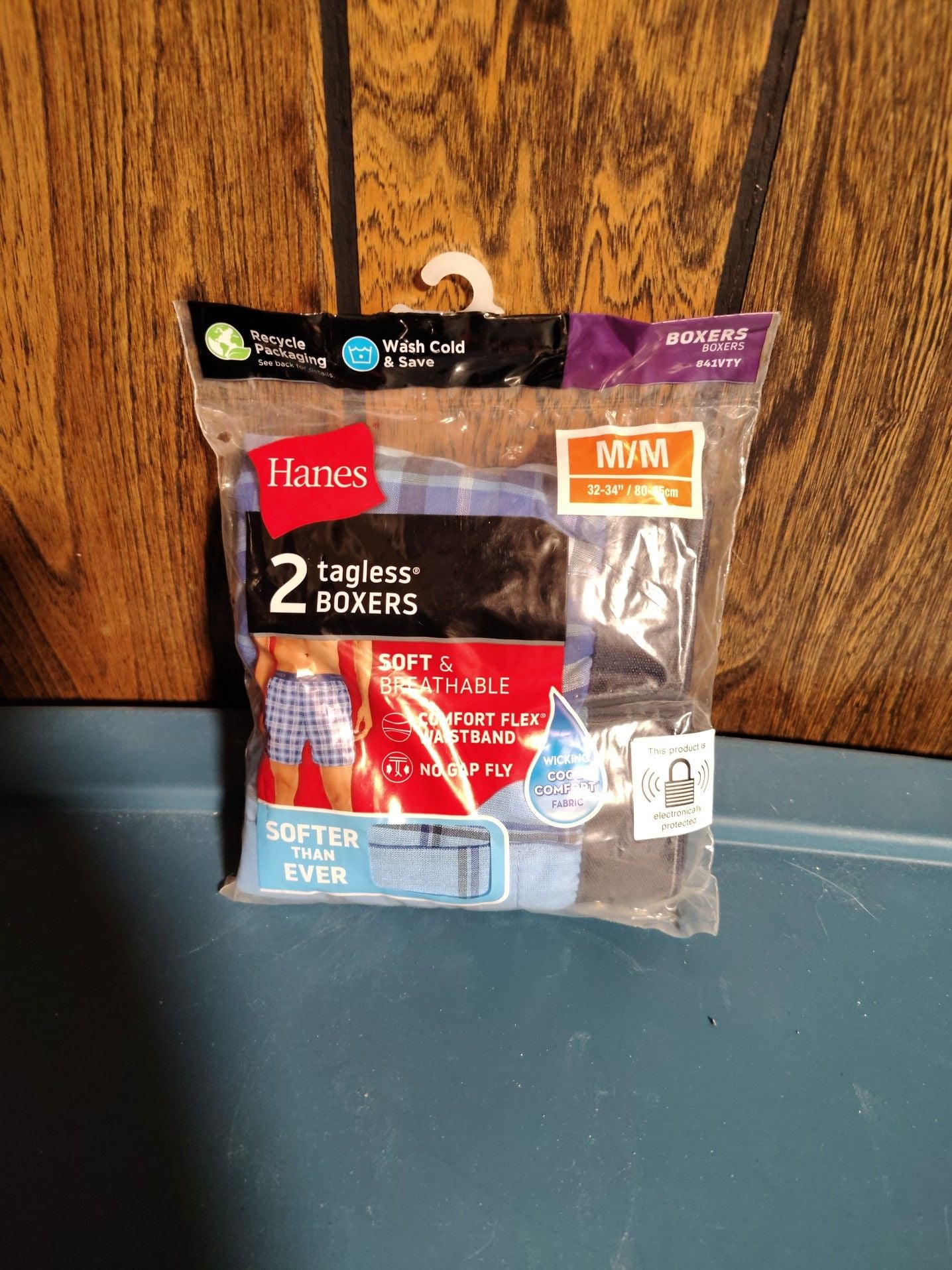 Hanes Tagless Boxers Size M Blue Plaid 2-Pack 1
