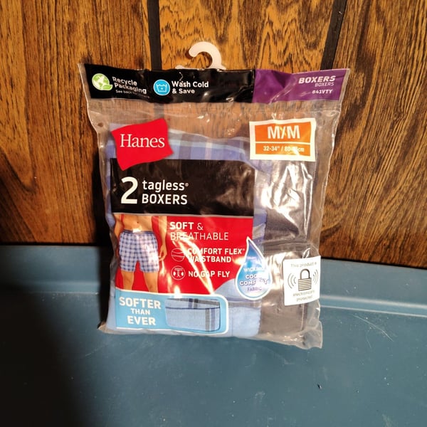 Hanes Tagless Boxers Size M Blue Plaid 2-Pack