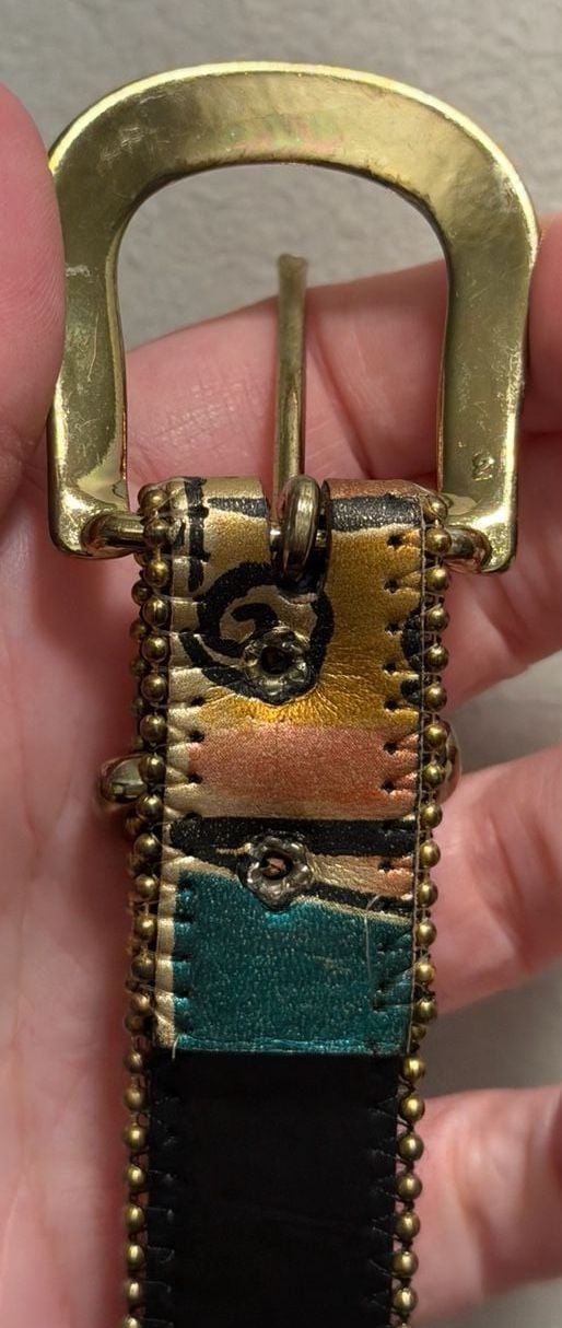 Dakota Ltd Vintage Abstract Print Leather Belt Size L Western Cowgirl 3