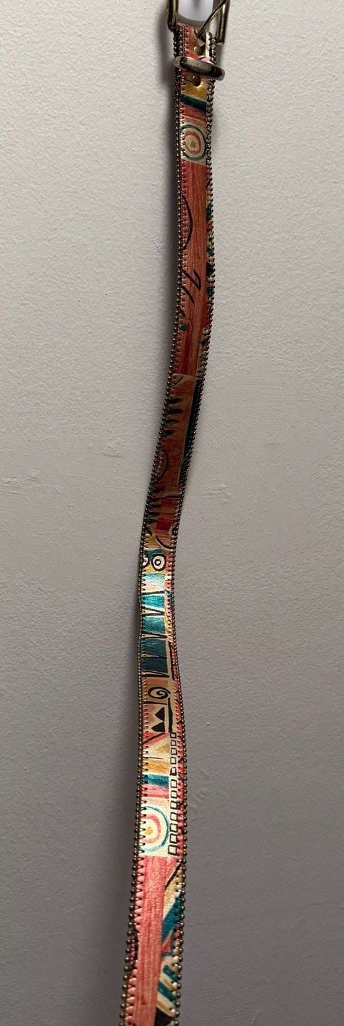 Dakota Ltd Vintage Abstract Print Leather Belt Size L Western Cowgirl 9