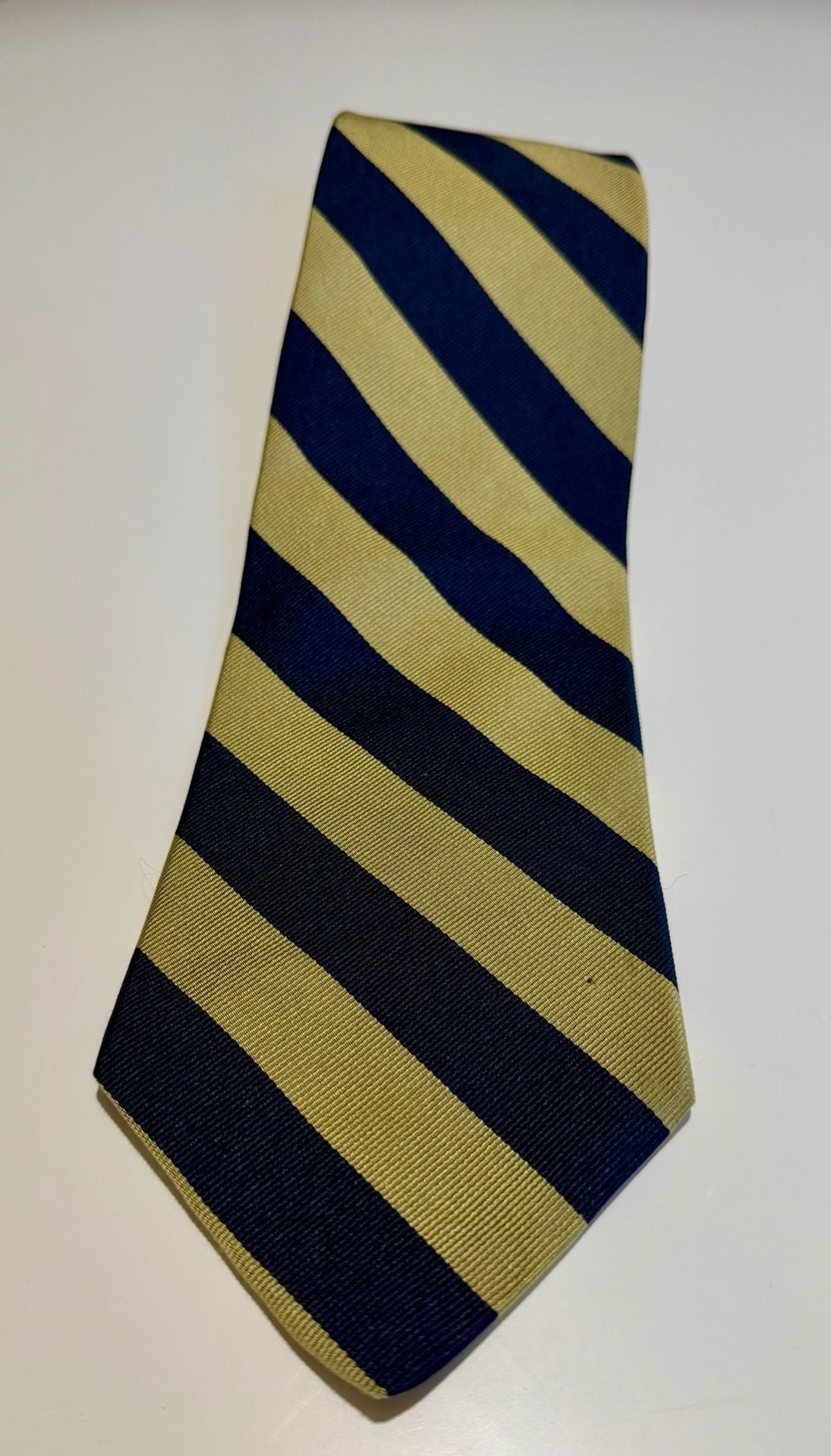 Stuart Hughes Blue and Yellow Striped Silk Necktie Ivy League Trad 1