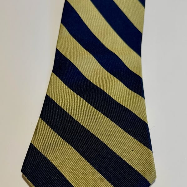 Stuart Hughes Blue and Yellow Striped Silk Necktie Ivy League Trad
