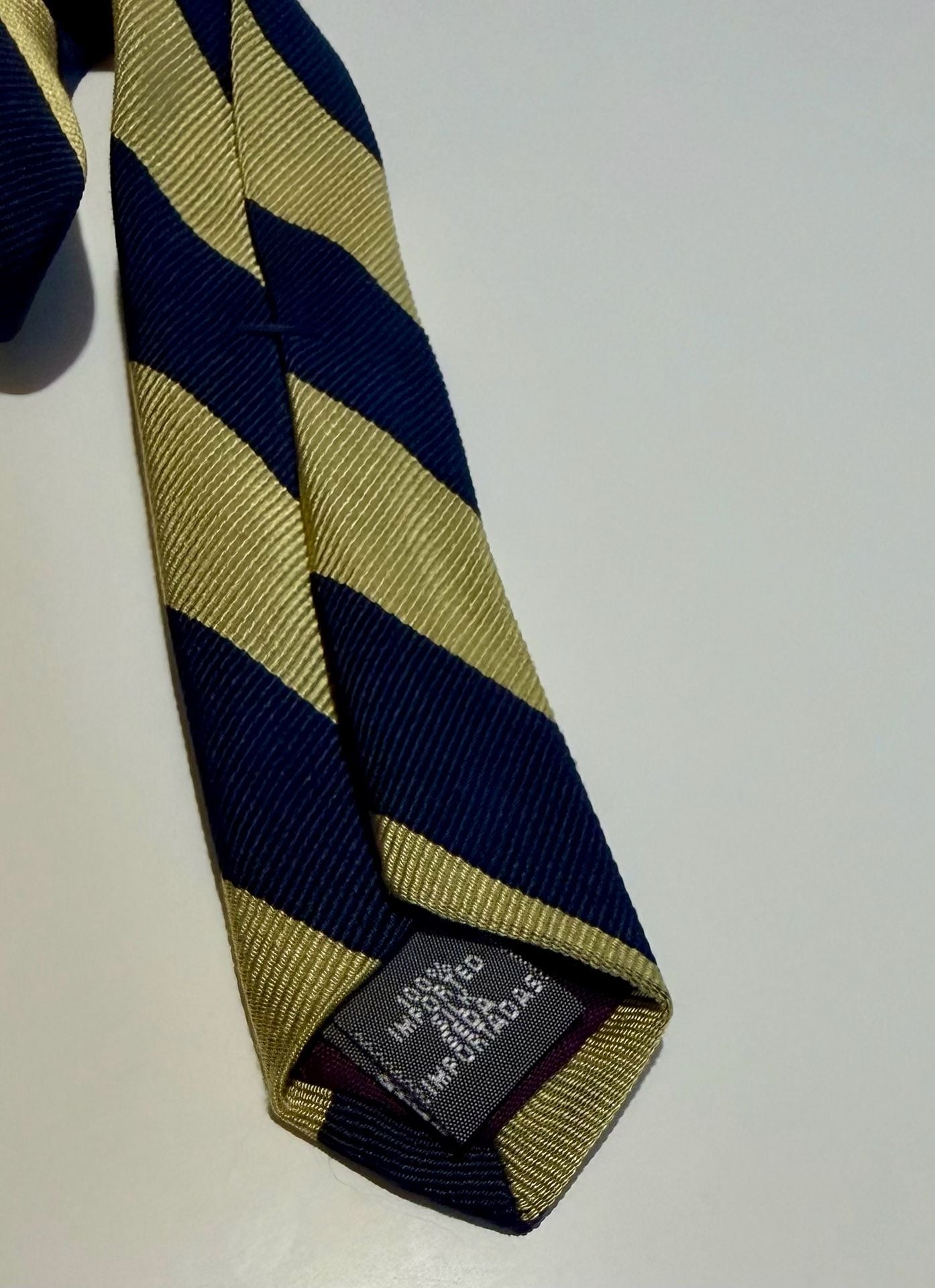 Stuart Hughes Blue and Yellow Striped Silk Necktie Ivy League Trad 5