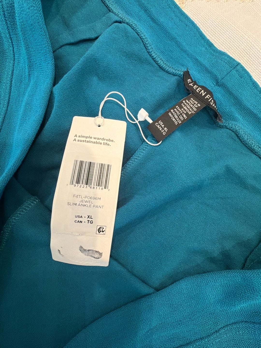 Eileen Fisher Jewel Slim Ankle Pant Size XL Teal Blue New with Tags XL 9