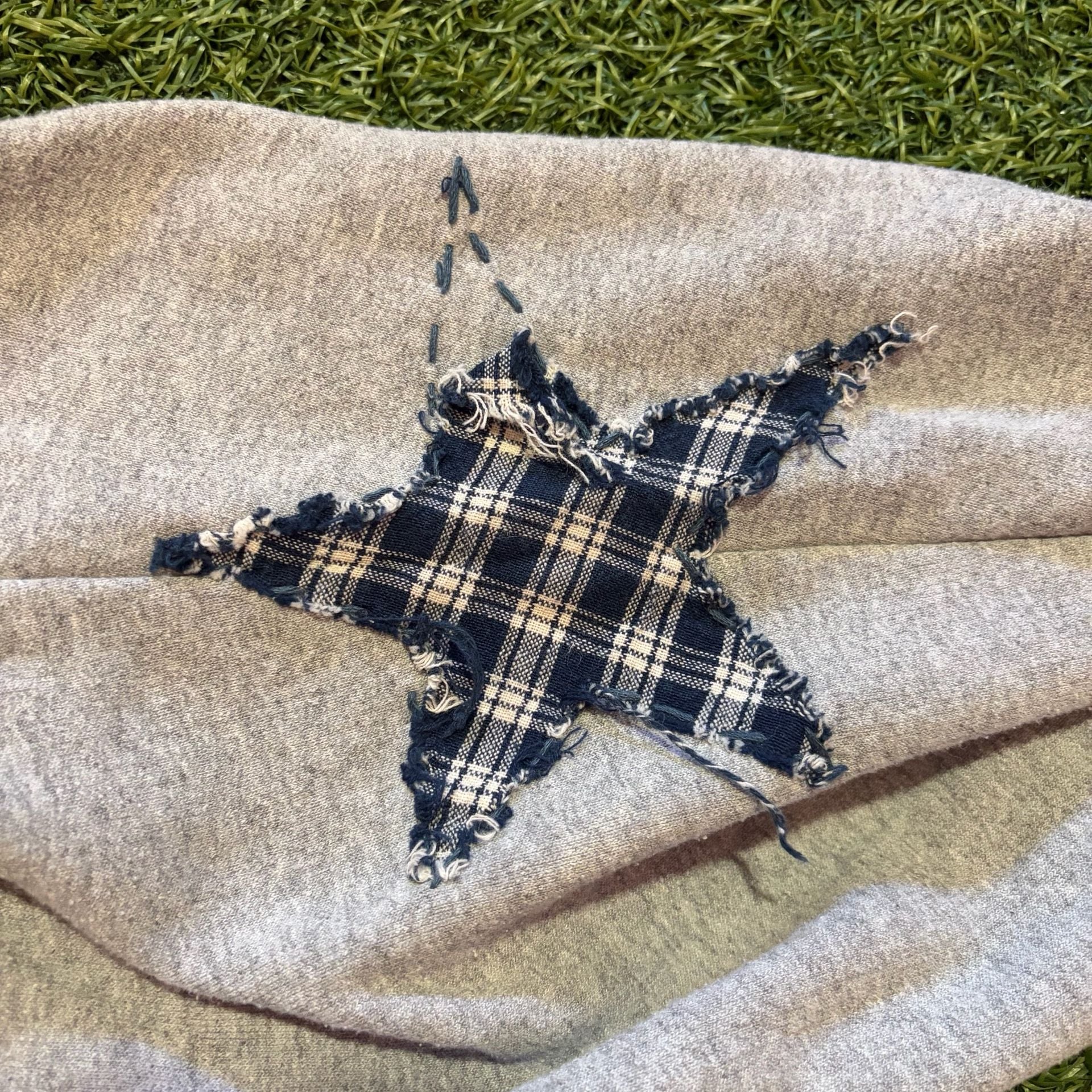 Unbranded Gray Hoodie with Plaid Star Patch and Hand Embroidery 7