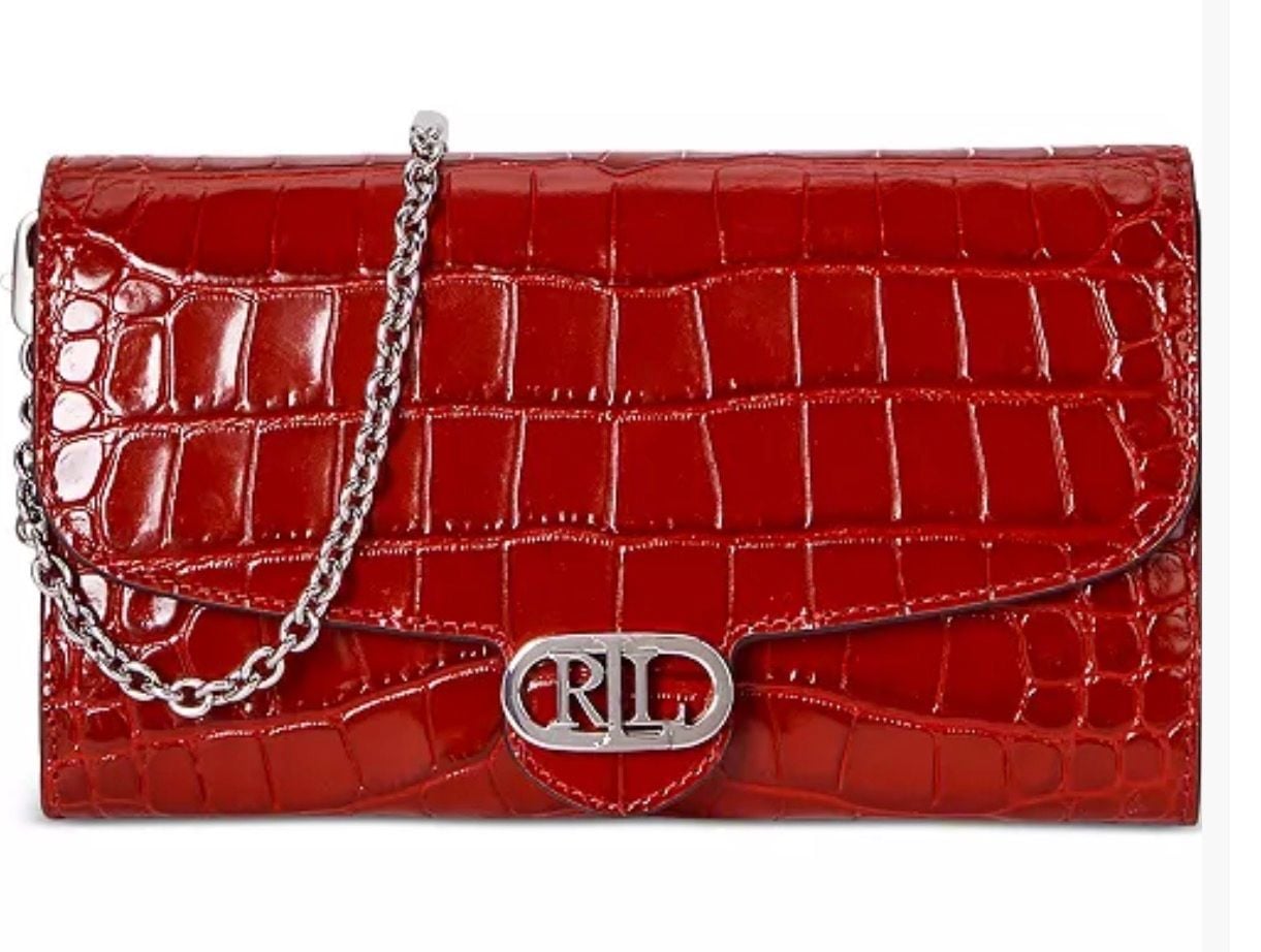 Ralph Lauren Red Croc Embossed small Adair Crossbody Bag NEW W/tags 6
