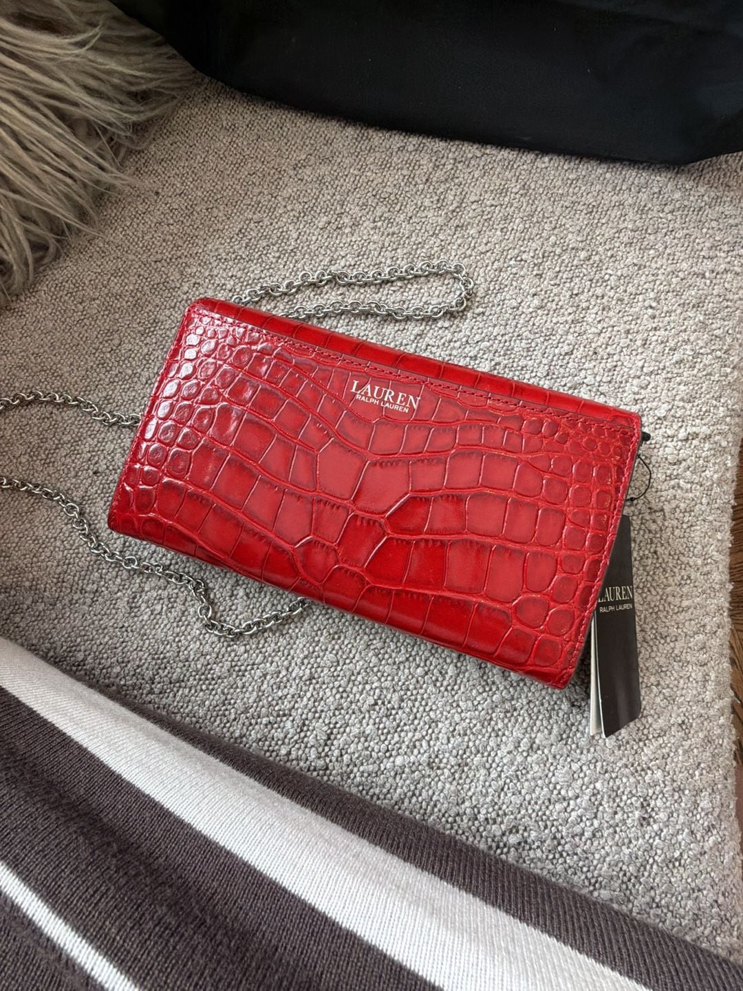 Ralph Lauren Red Croc Embossed small Adair Crossbody Bag NEW W/tags 9