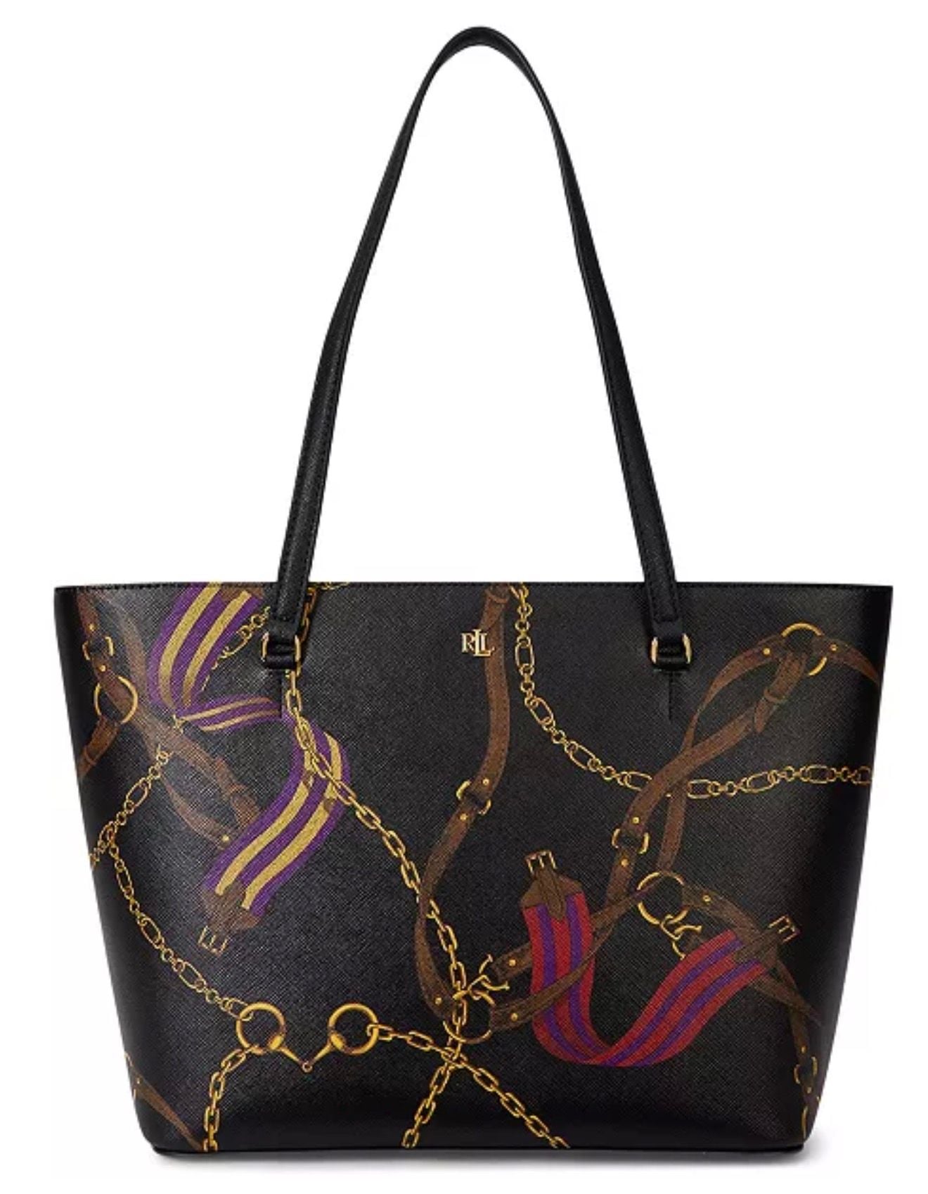 Ralph Lauren Black Equestrian Chain Print Tote Bag NEW W/ Tags Karly bag medium 2