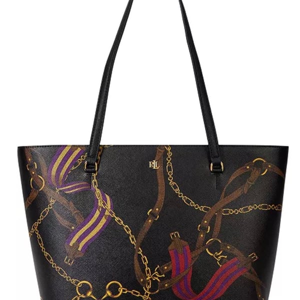 Ralph Lauren Black Equestrian Chain Print Tote Bag NEW W/ Tags Karly bag medium 