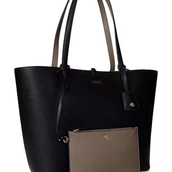 Ralph Lauren Faux-Leather Reversible Extra Large Tote bag black taupe gold NEW