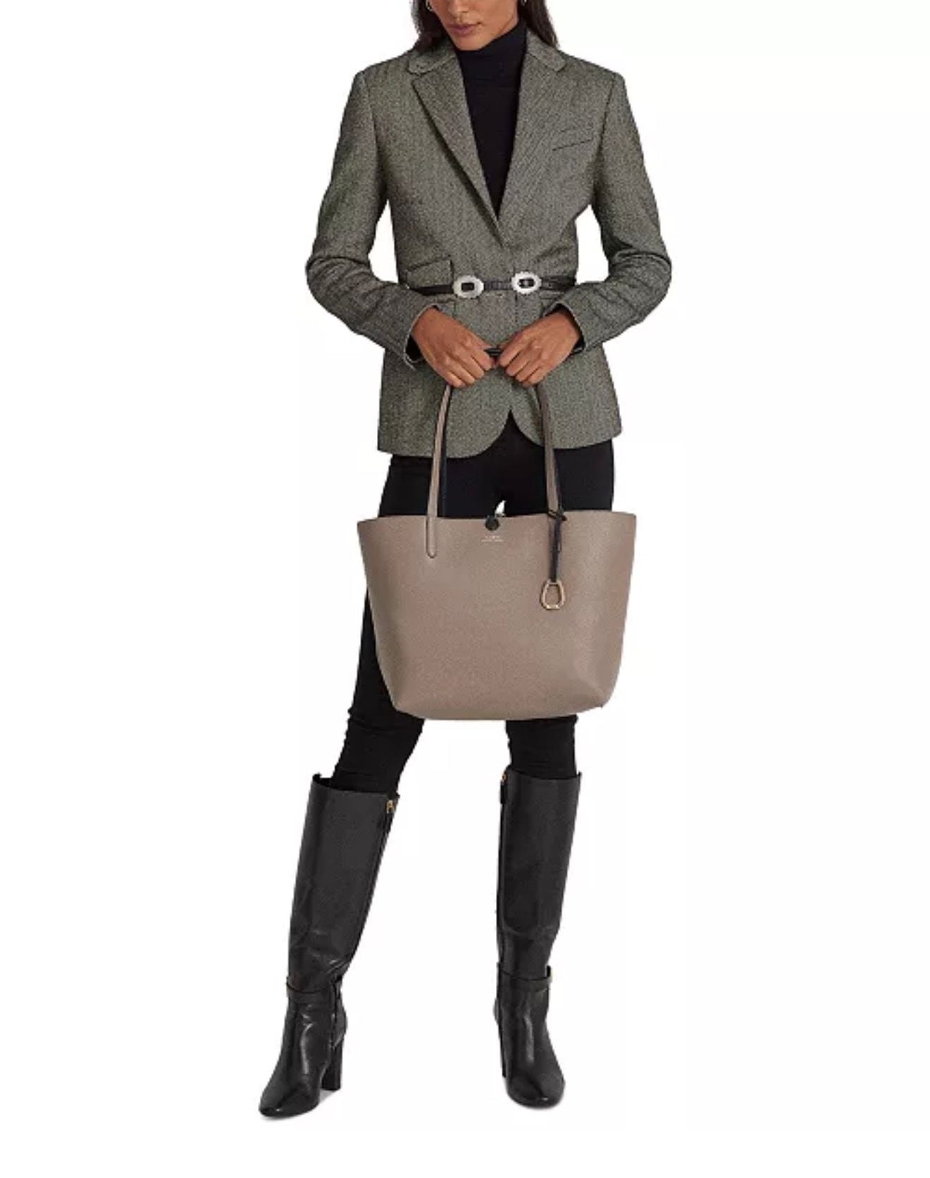Ralph Lauren Faux-Leather Reversible Extra Large Tote bag black taupe gold NEW 6