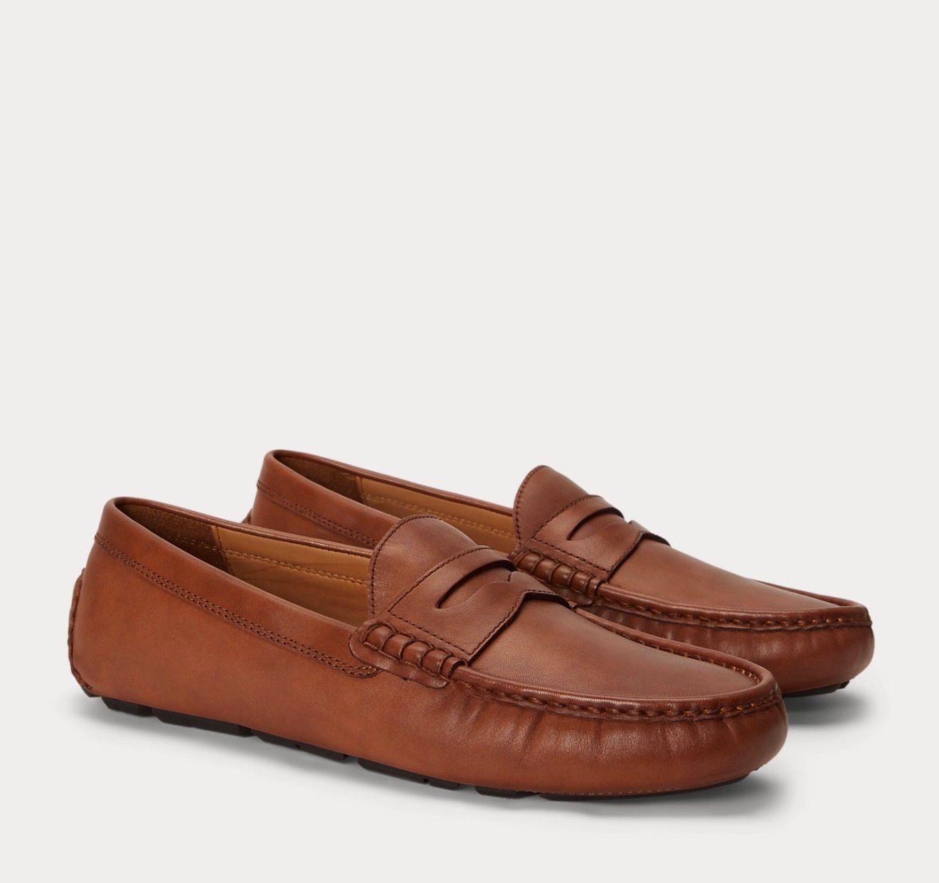 Polo Ralph Lauren Men's Brown Leather Penny Loafers Driving Shoes cognac size 10 2