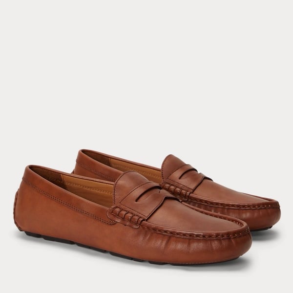 Polo Ralph Lauren Men's Brown Leather Penny Loafers Driving Shoes cognac size 10