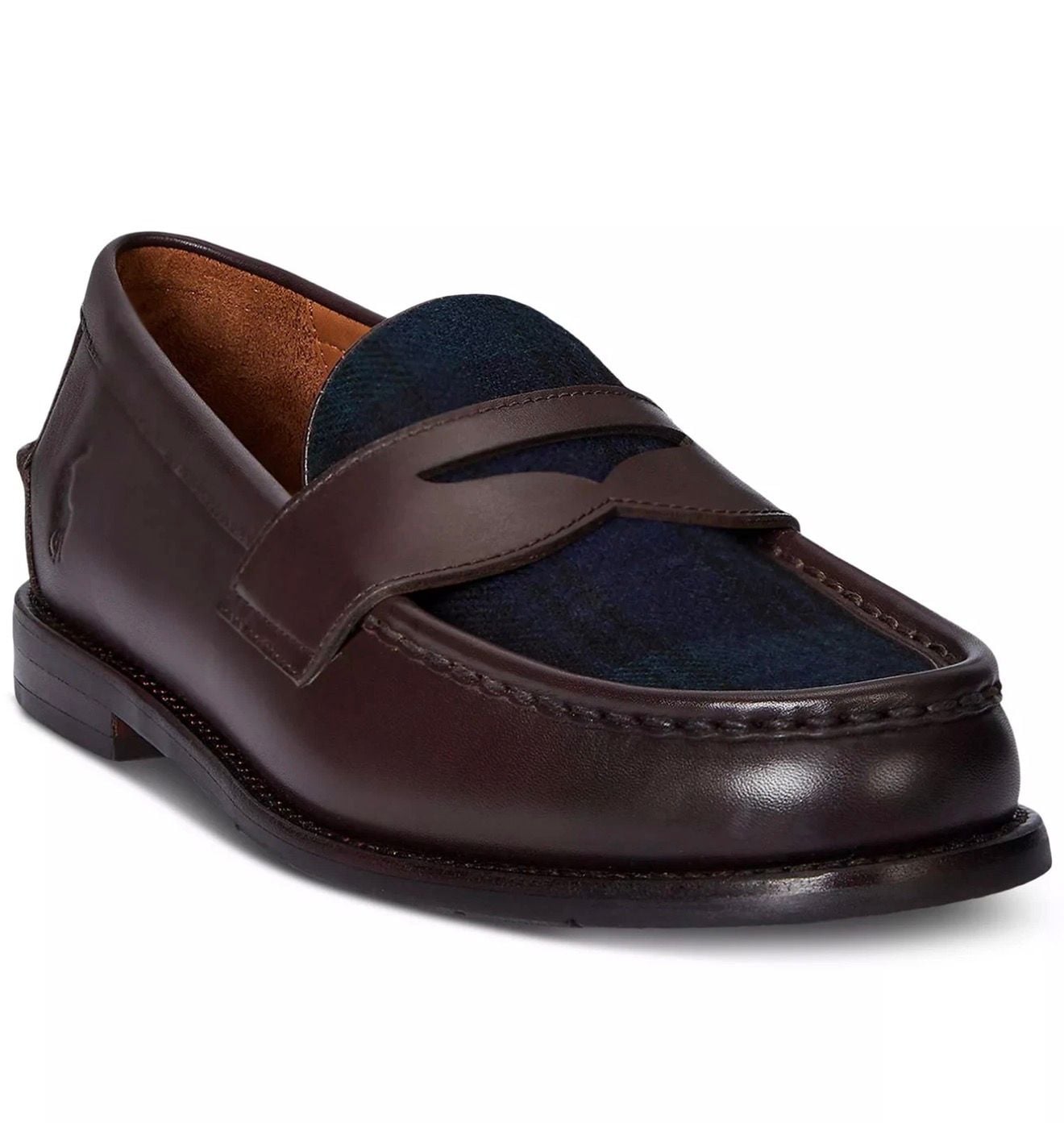 Polo Ralph Lauren Men's Alston Brown Leather & Plaid Penny Loafers NEW Size 12 2