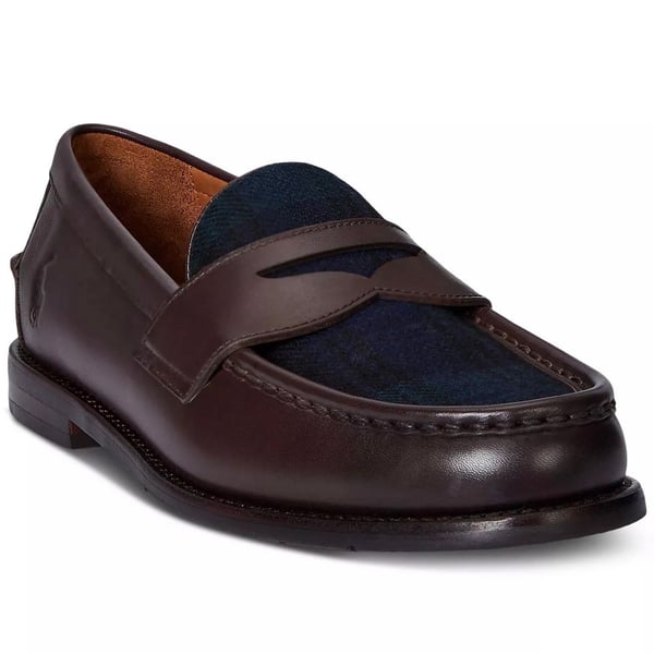 Polo Ralph Lauren Men's Alston Brown Leather & Plaid Penny Loafers NEW Size 12
