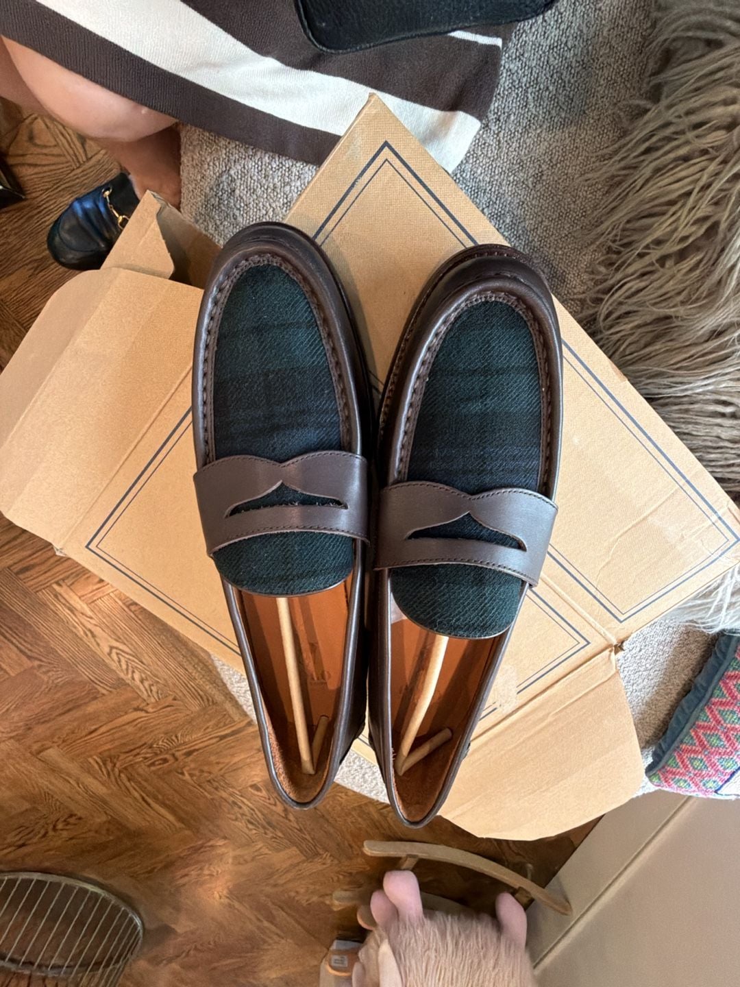 Polo Ralph Lauren Men's Alston Brown Leather & Plaid Penny Loafers NEW Size 12 15