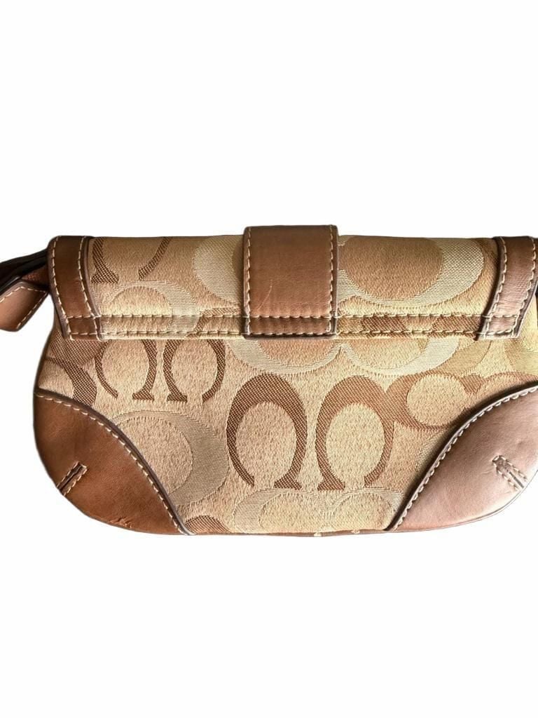 Coach Signature C Buckle Wristlet Tan Brown Monogram Leather 10