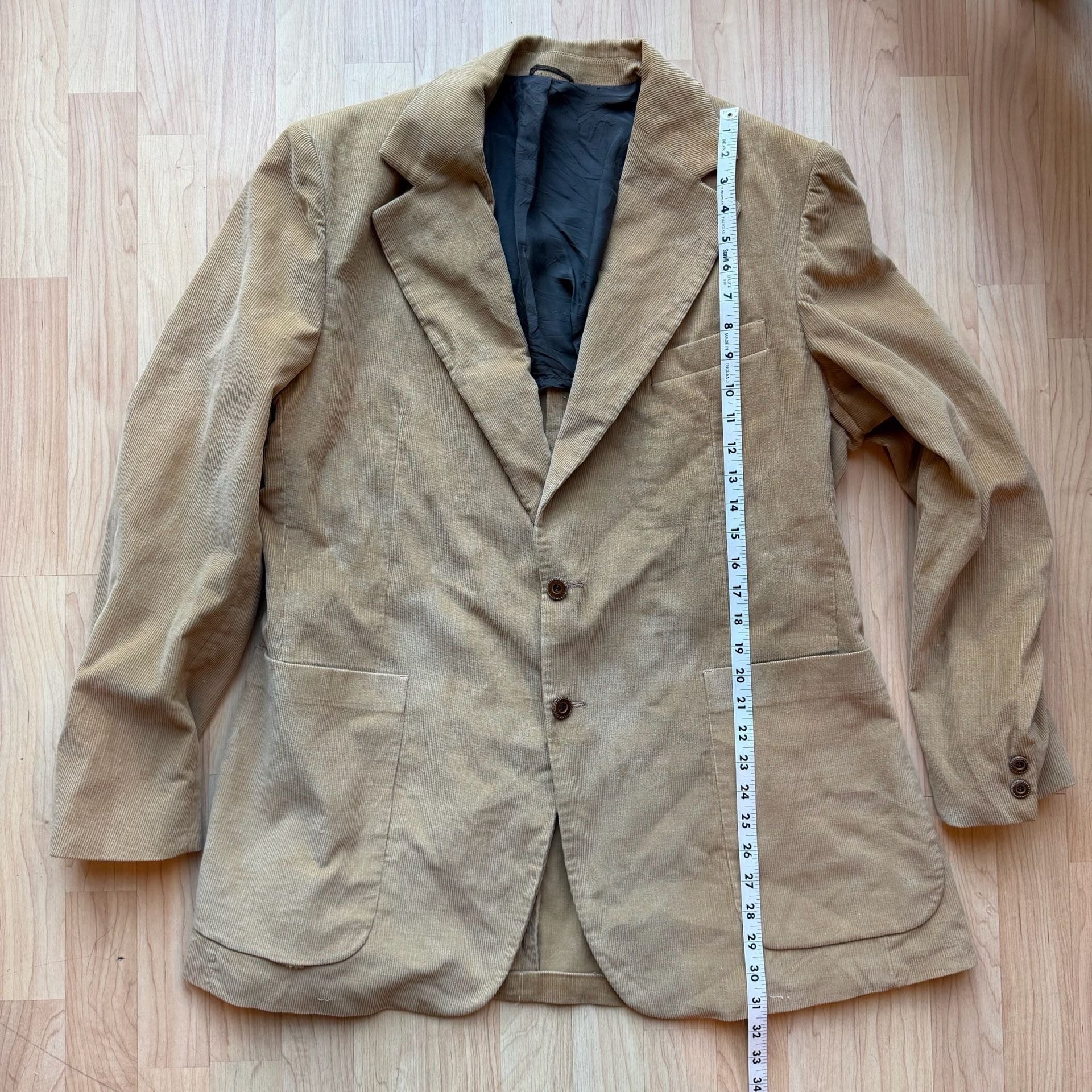 Vintage Tan Corduroy Blazer Jacket with Patch Pockets Mens M 16