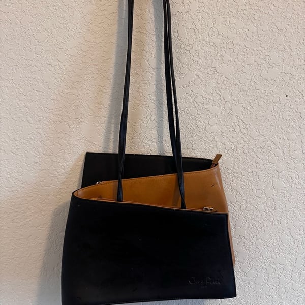 Cleo & Patek Leather Shoulder Bag Tan And Black