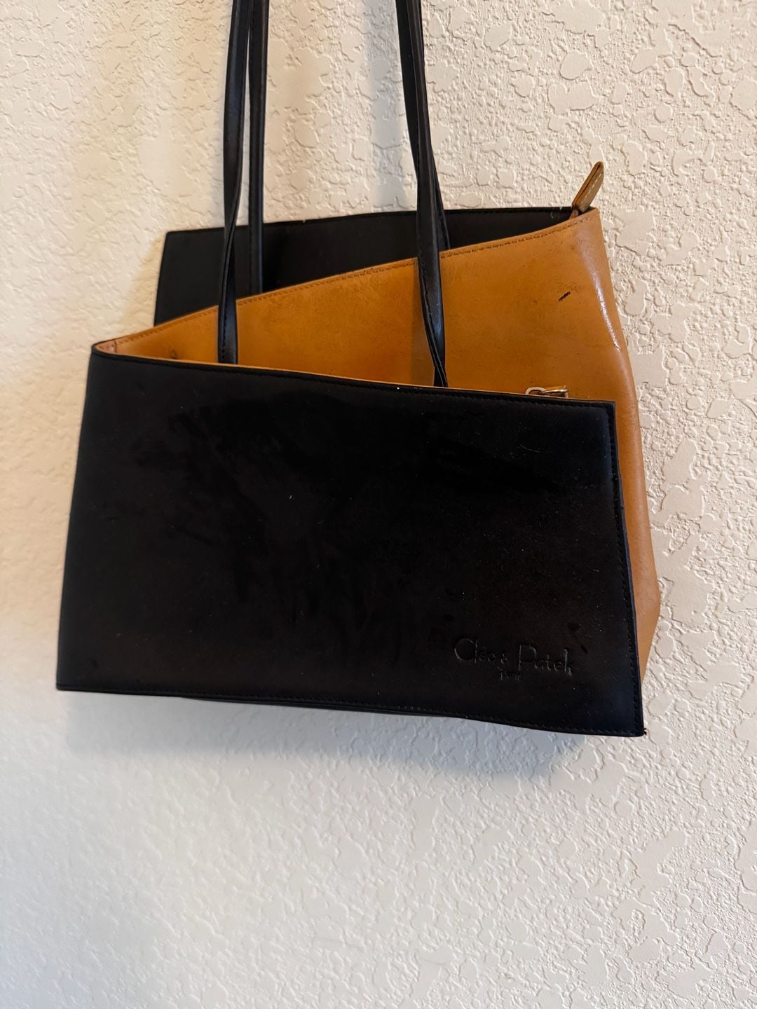 Cleo & Patek Leather Shoulder Bag Tan And Black 3