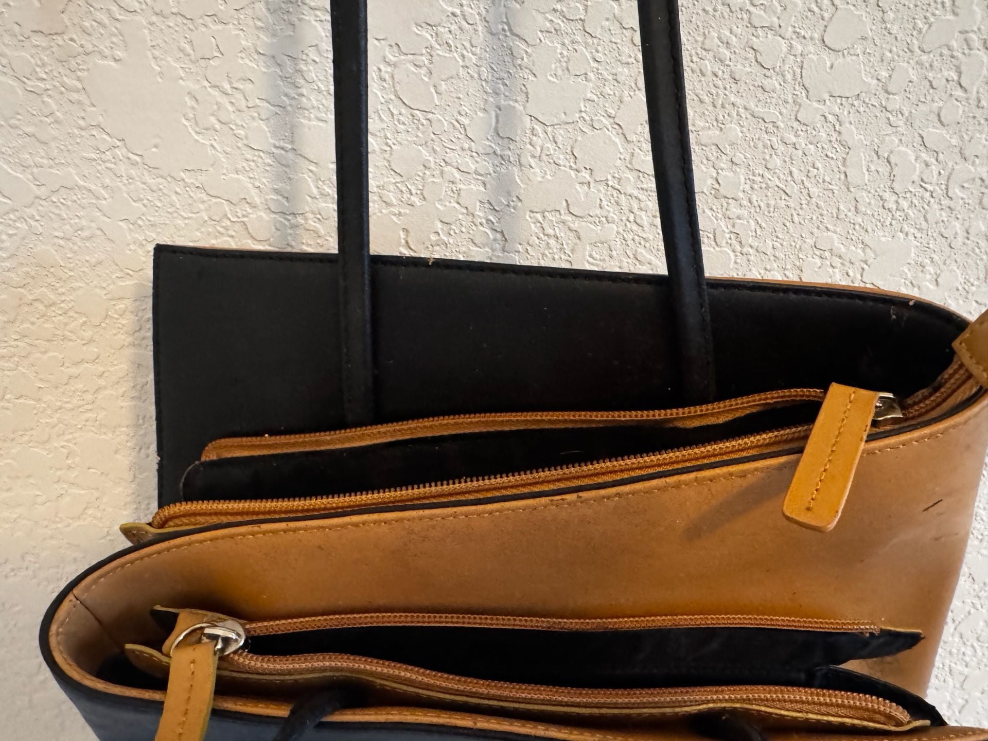 Cleo & Patek Leather Shoulder Bag Tan And Black 9