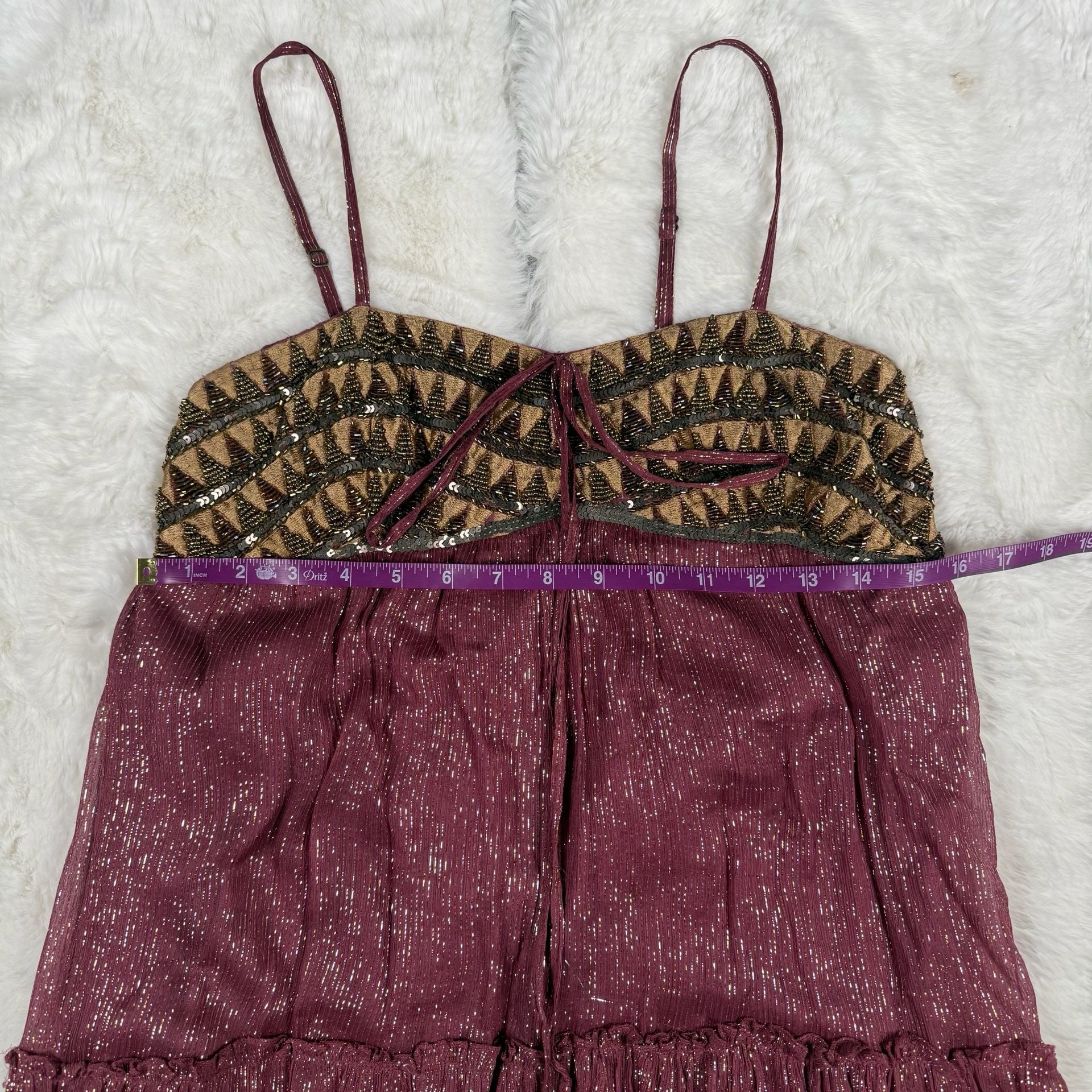 Altar'd State Maxi Dress Plum Metallic Beaded Boho 7