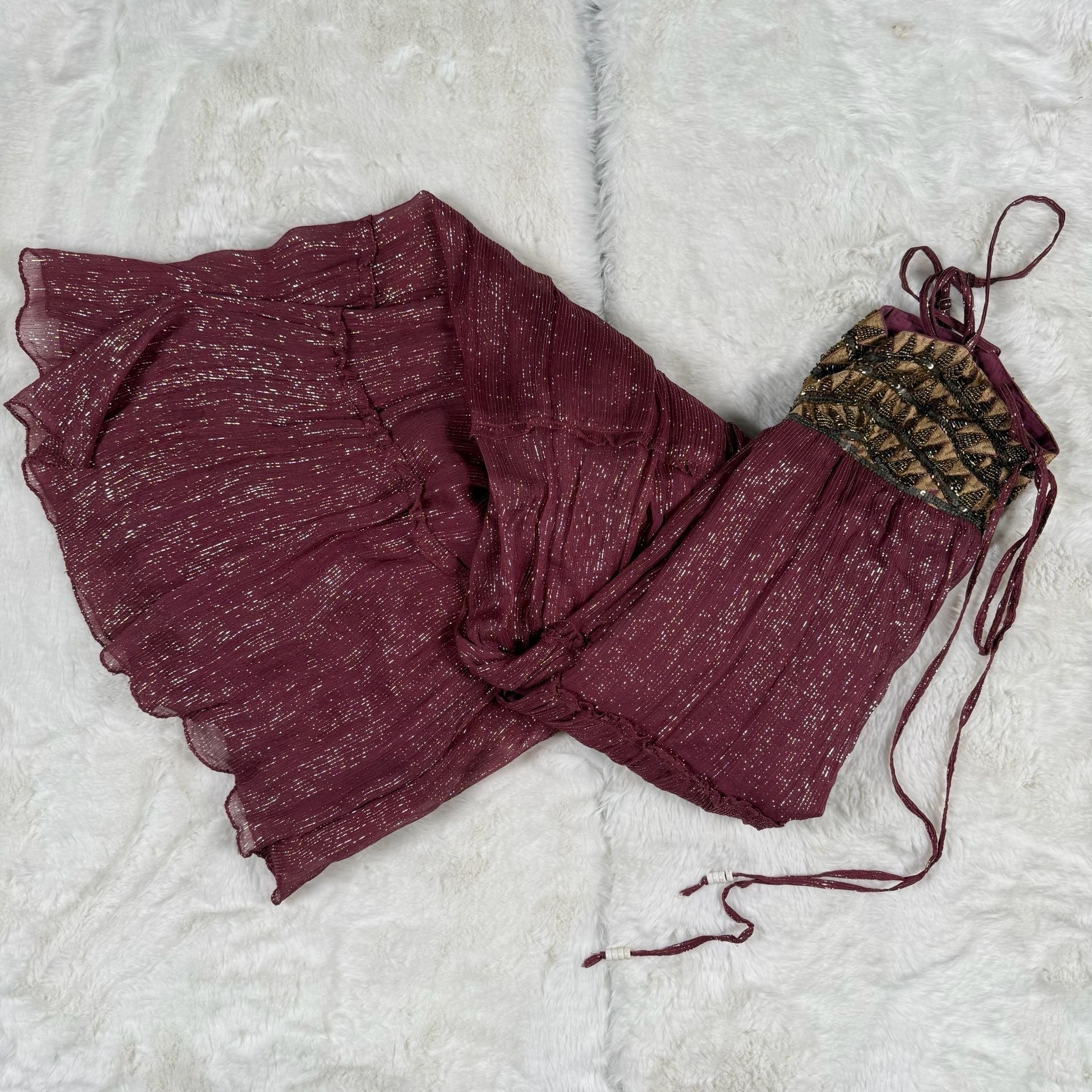Altar'd State Maxi Dress Plum Metallic Beaded Boho 8